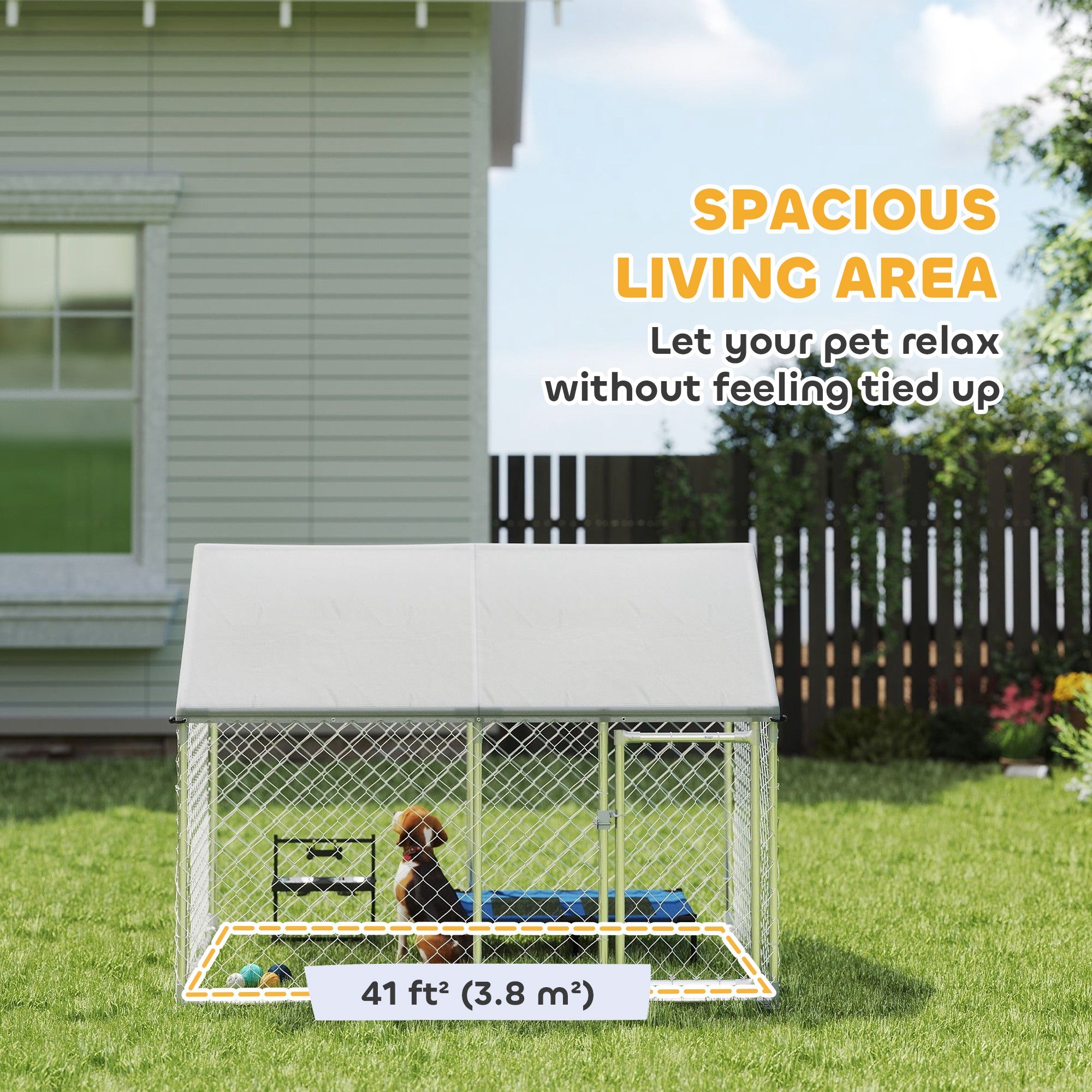 PawHut Outdoor Dog Kennel with Roof, Heavy Duty Galvanized Steel Dog Run Chain Link w/ Waterproof UV-Resistant Cover, Safety Lockable Latch System, 2.1' x 1.8' x 1.6'