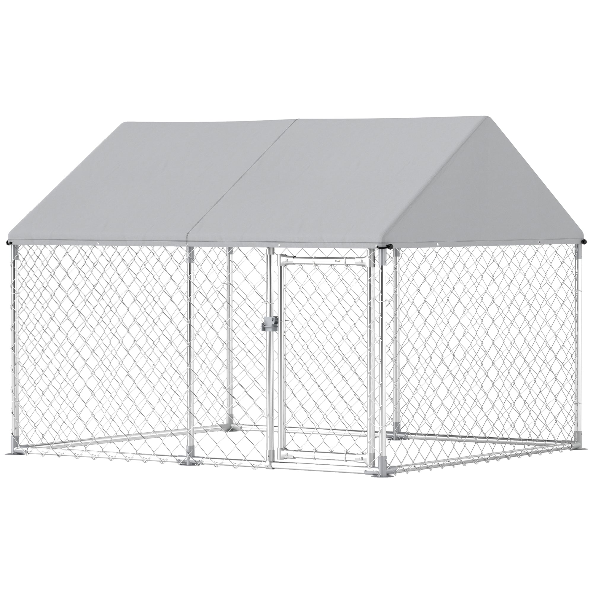 PawHut Outdoor Dog Kennel with Roof, Heavy Duty Galvanized Steel Dog Run Chain Link w/ Waterproof UV-Resistant Cover, Safety Lockable Latch System, 2.1' x 1.8' x 1.6'