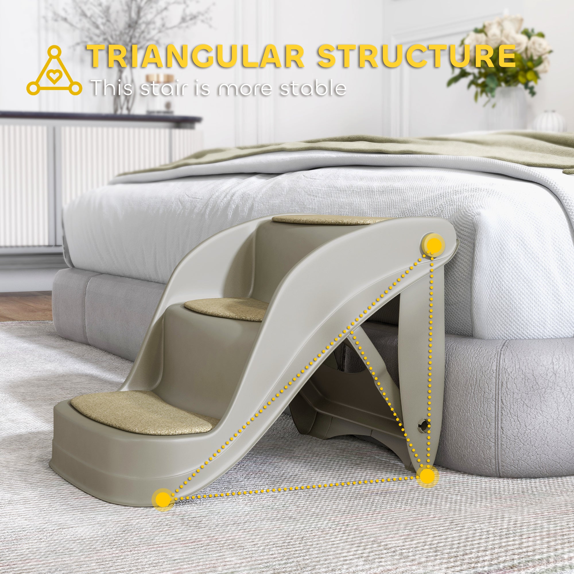 PawHut Foldable Pet Stairs Portable Dog Steps 3-Step Design with Non-slip Mats for High Beds, Sofas, 49 x 38 x 38 cm, Grey