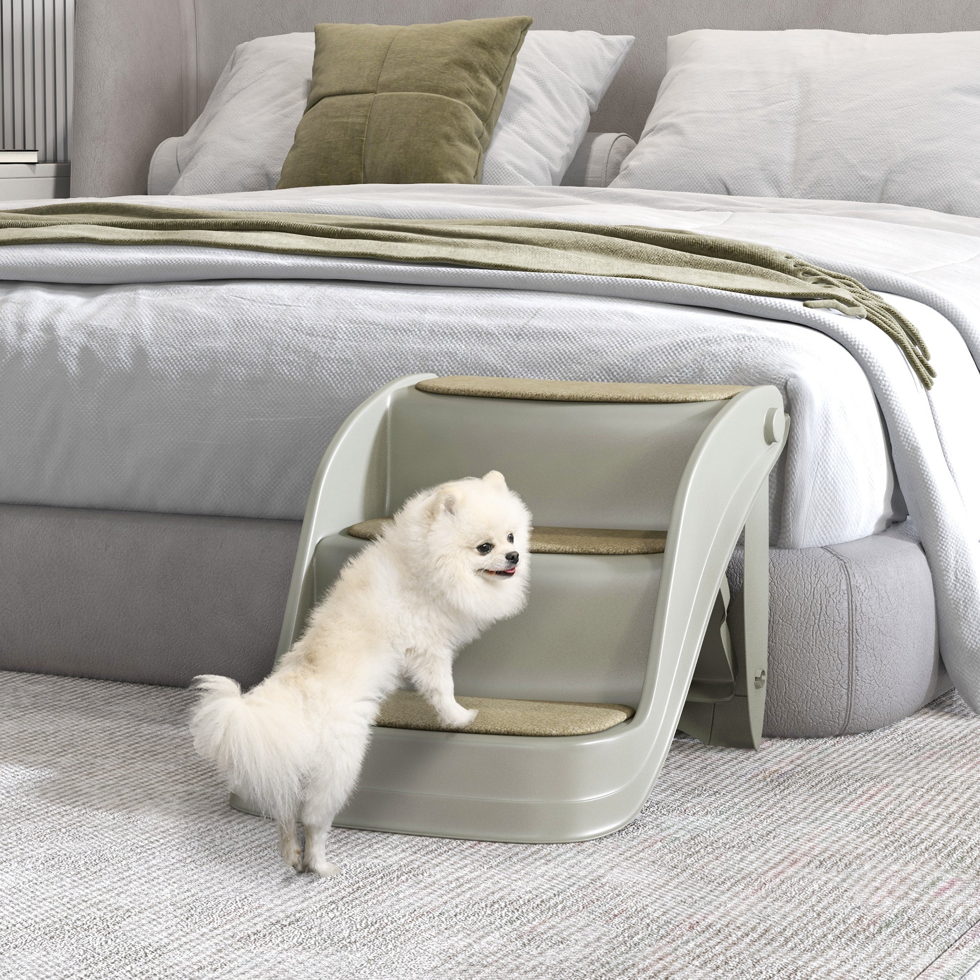 PawHut Foldable Pet Stairs Portable Dog Steps 3-Step Design with Non-slip Mats for High Beds, Sofas, 49 x 38 x 38 cm, Grey