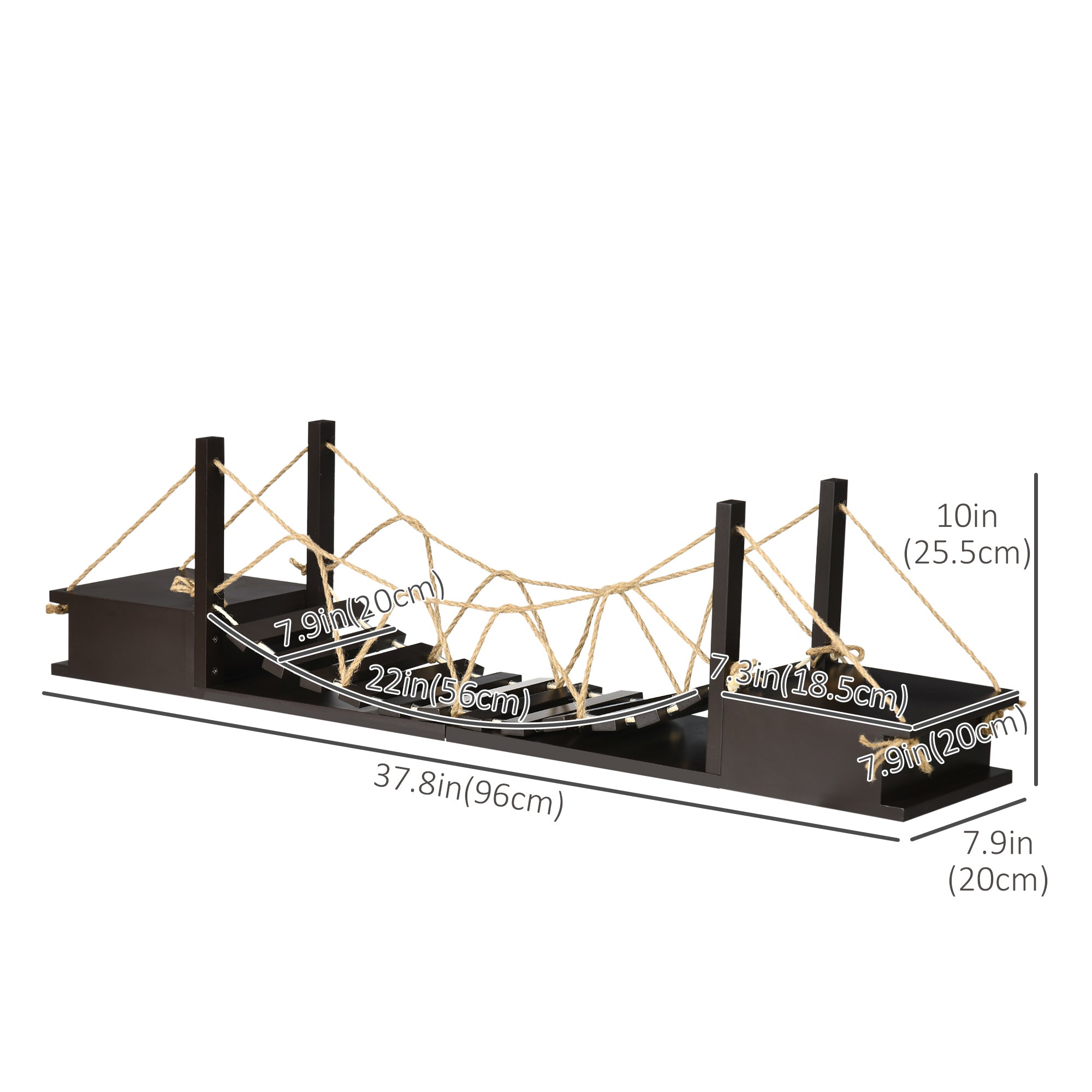 PawHut Wall-Mounted Cat Shelf，37.8" Long Bridge-Shaped Cat Wall Furniture Cat Tree, Kitten Activity Center, Coffee