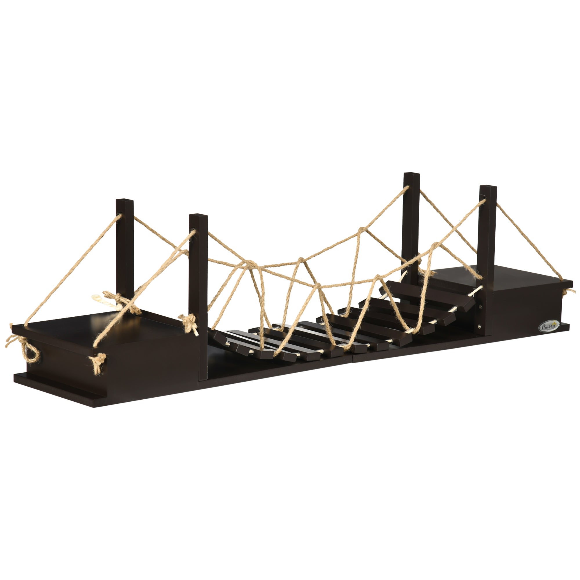 PawHut Wall-Mounted Cat Shelf，37.8" Long Bridge-Shaped Cat Wall Furniture Cat Tree, Kitten Activity Center, Coffee