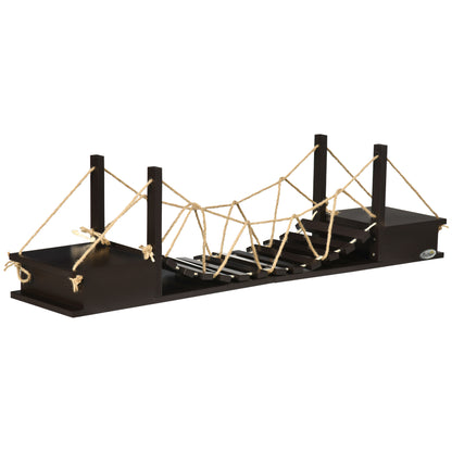PawHut Wall-Mounted Cat Shelf，37.8" Long Bridge-Shaped Cat Wall Furniture Cat Tree, Kitten Activity Center, Coffee