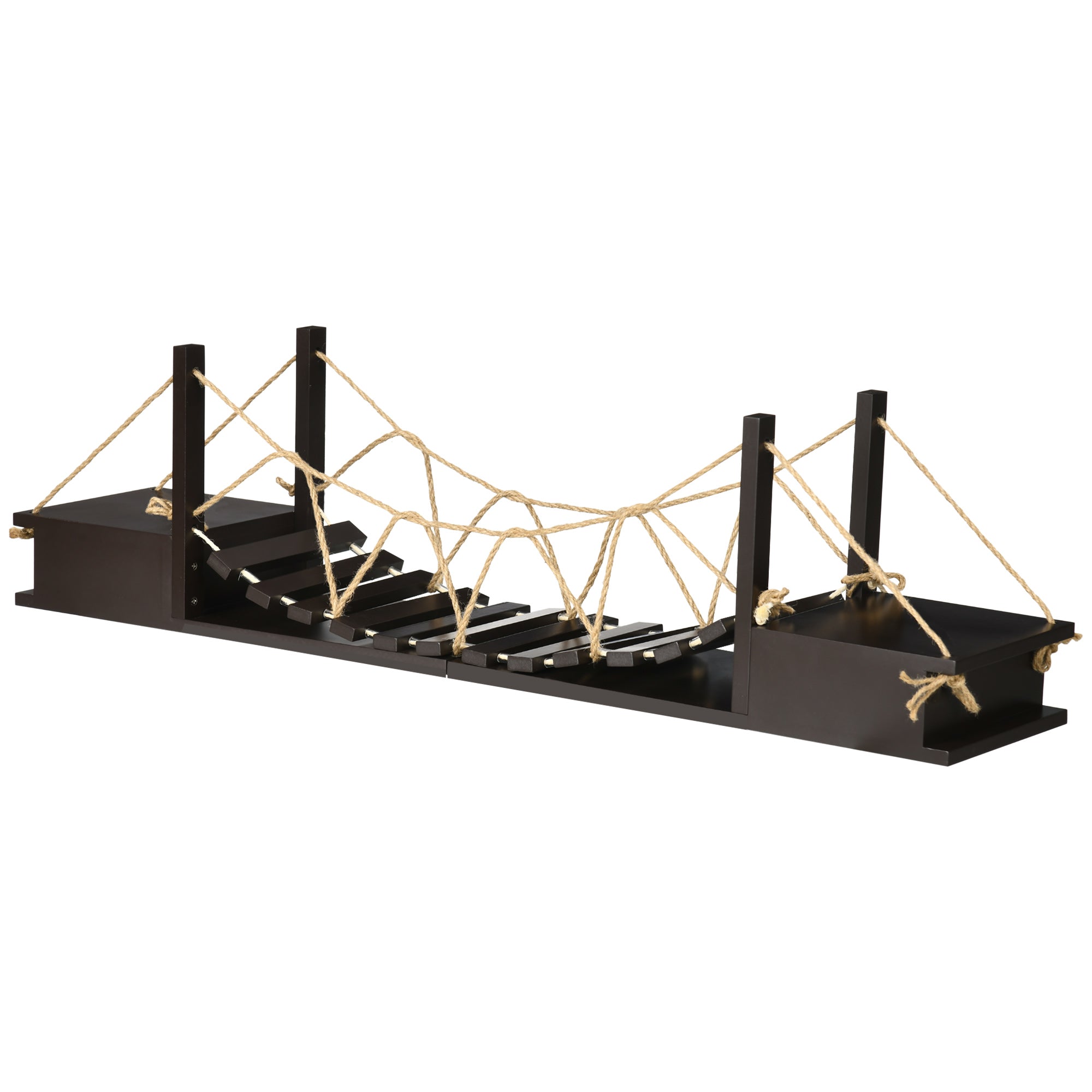 PawHut Wall-Mounted Cat Shelf，37.8" Long Bridge-Shaped Cat Wall Furniture Cat Tree, Kitten Activity Center, Coffee