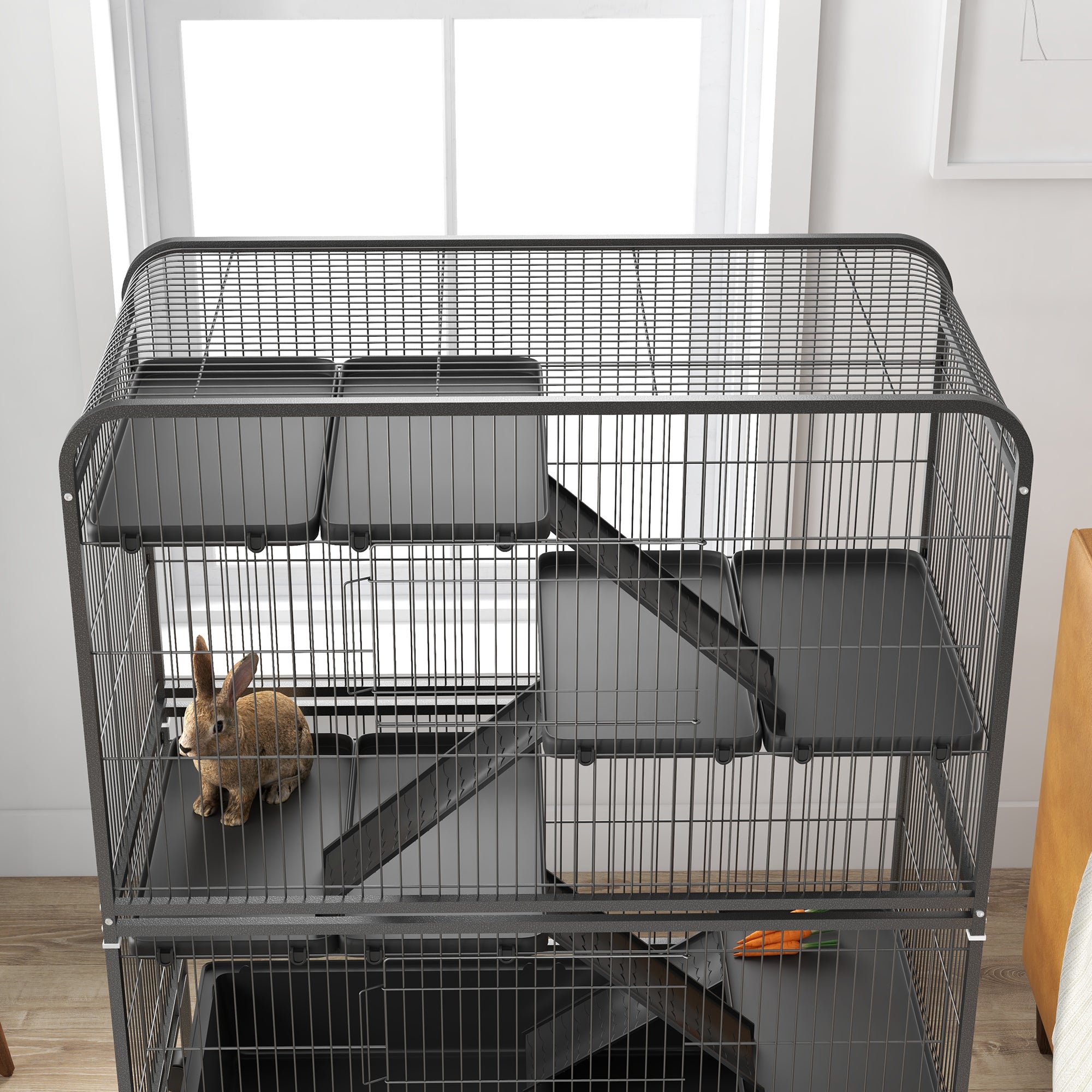 PawHut 53.5" Small Animal Cage, 5-Level Metal Ferret or Bunny Cage with Wheels, Chinchilla Cage with Removable Tray, 2 Front Doors, Ramps, Gray