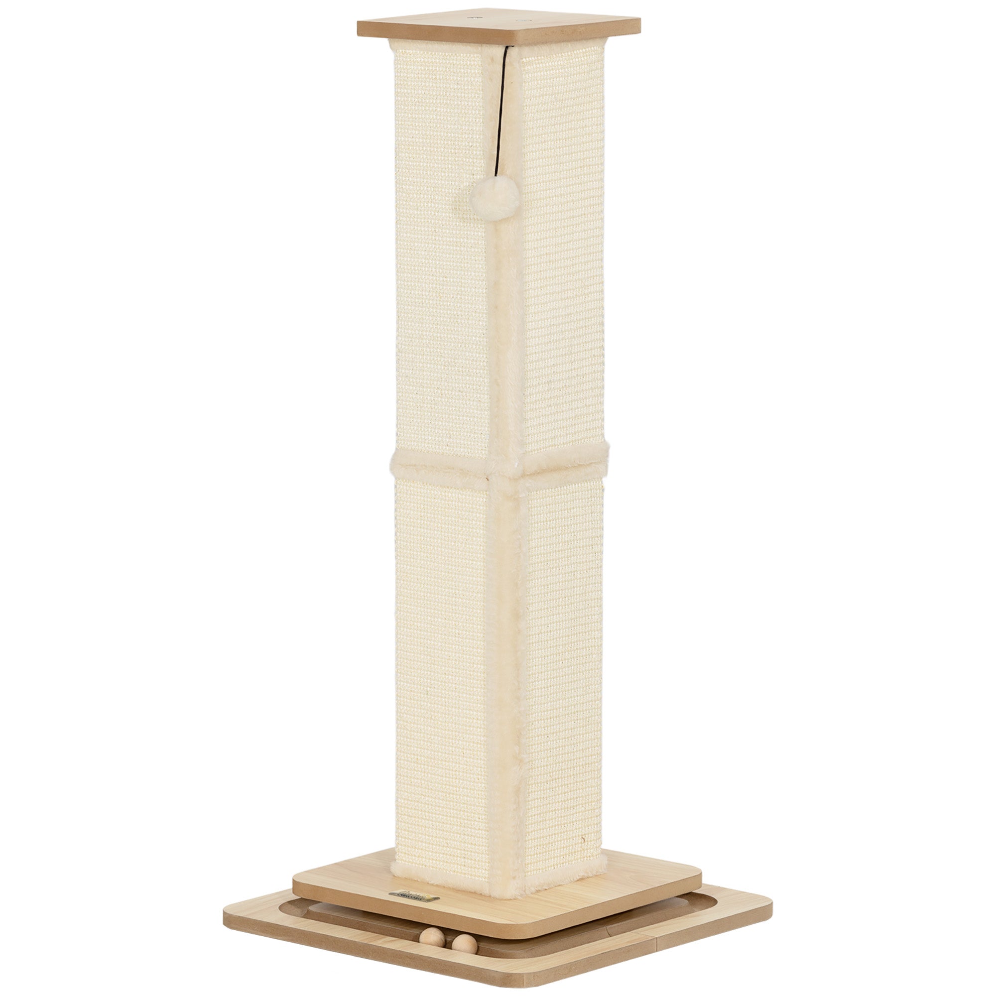 PawHut Cat Scratching Post, 87cm Cat Scratcher with Sisal Scratching Post, Track Ball Toy, Hanging Ball, 3 in 1 Cat Scratcher Post for Indoor Kittens