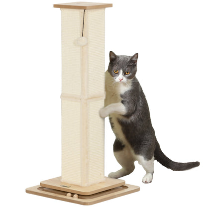 PawHut Cat Scratching Post, 87cm Cat Scratcher with Sisal Scratching Post, Track Ball Toy, Hanging Ball, 3 in 1 Cat Scratcher Post for Indoor Kittens