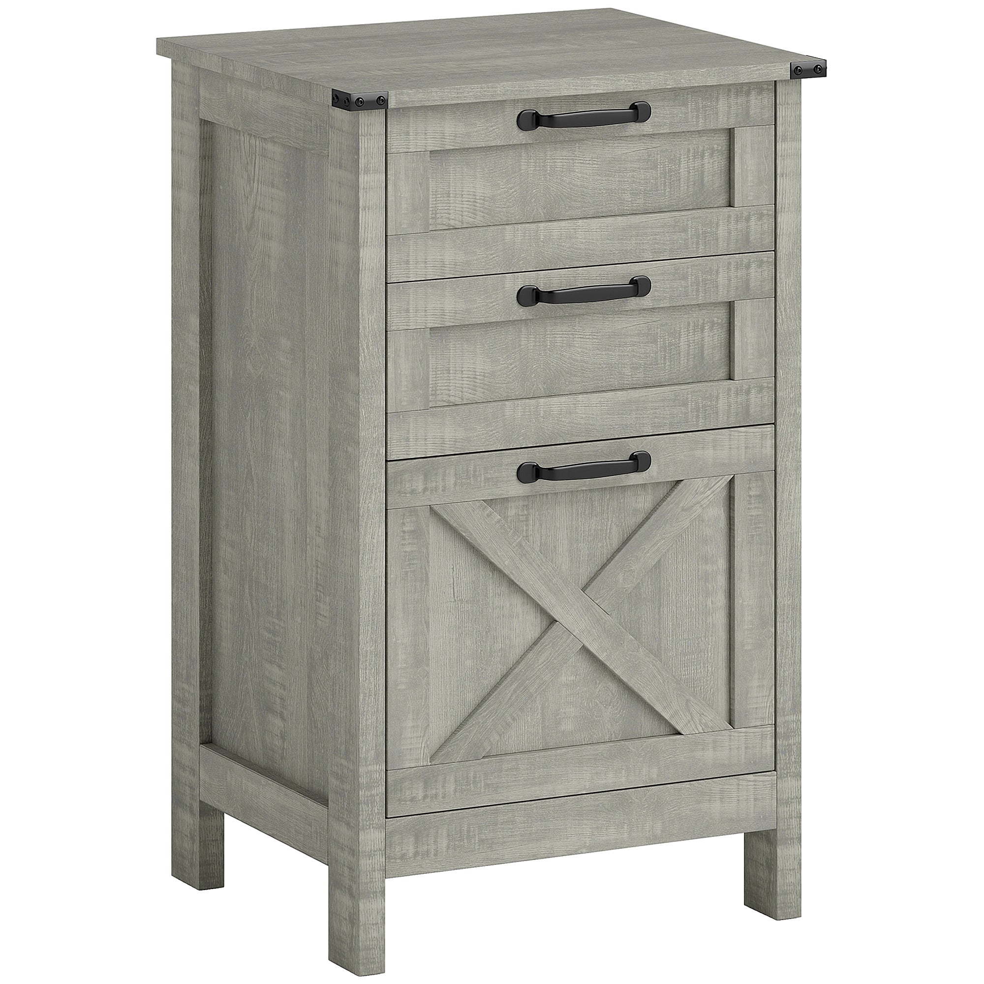 HOMCOM 3 Drawer File Cabinet with Silent Slides, Vertical Filing Cabinet for Hanging A4/Letter Size, Rustic Farmhouse Printer Stand with Storage for Home Office, Stone Grey