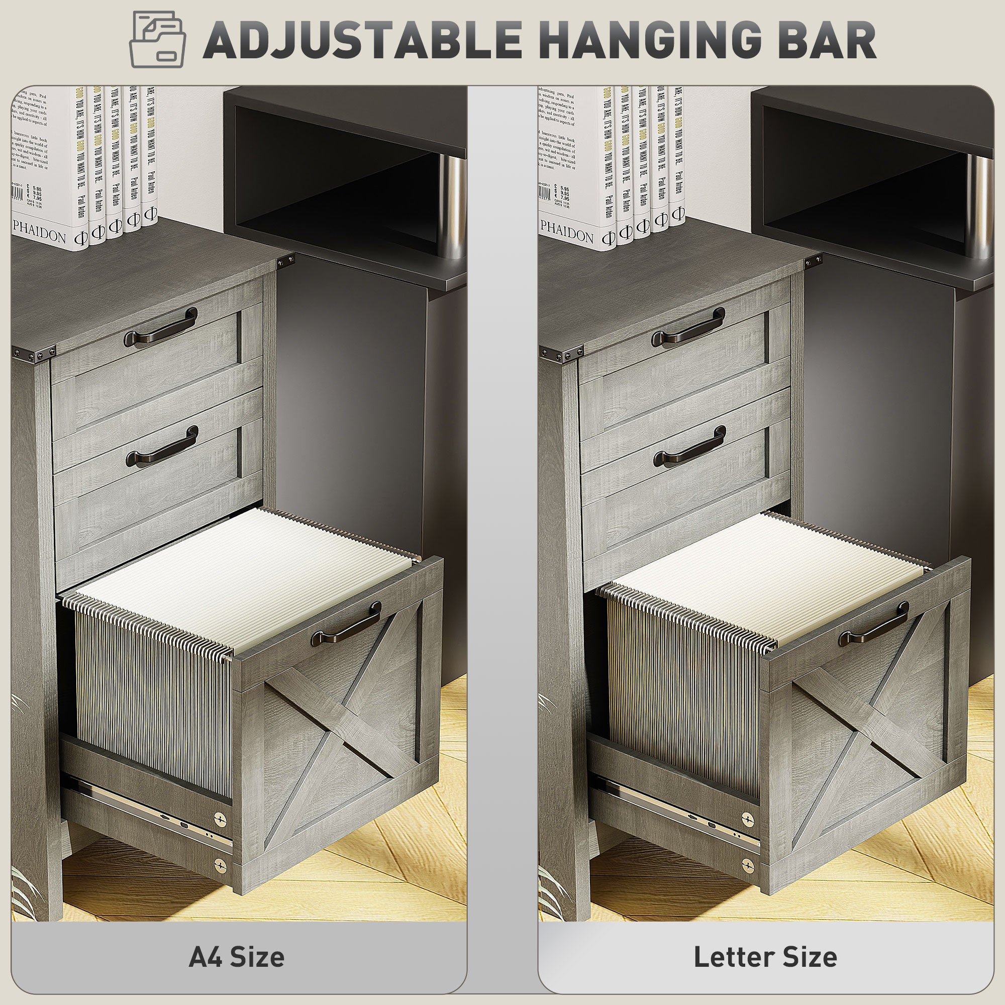 HOMCOM 3 Drawer File Cabinet with Silent Slides, Vertical Filing Cabinet for Hanging A4/Letter Size, Rustic Farmhouse Printer Stand with Storage for Home Office, Stone Grey