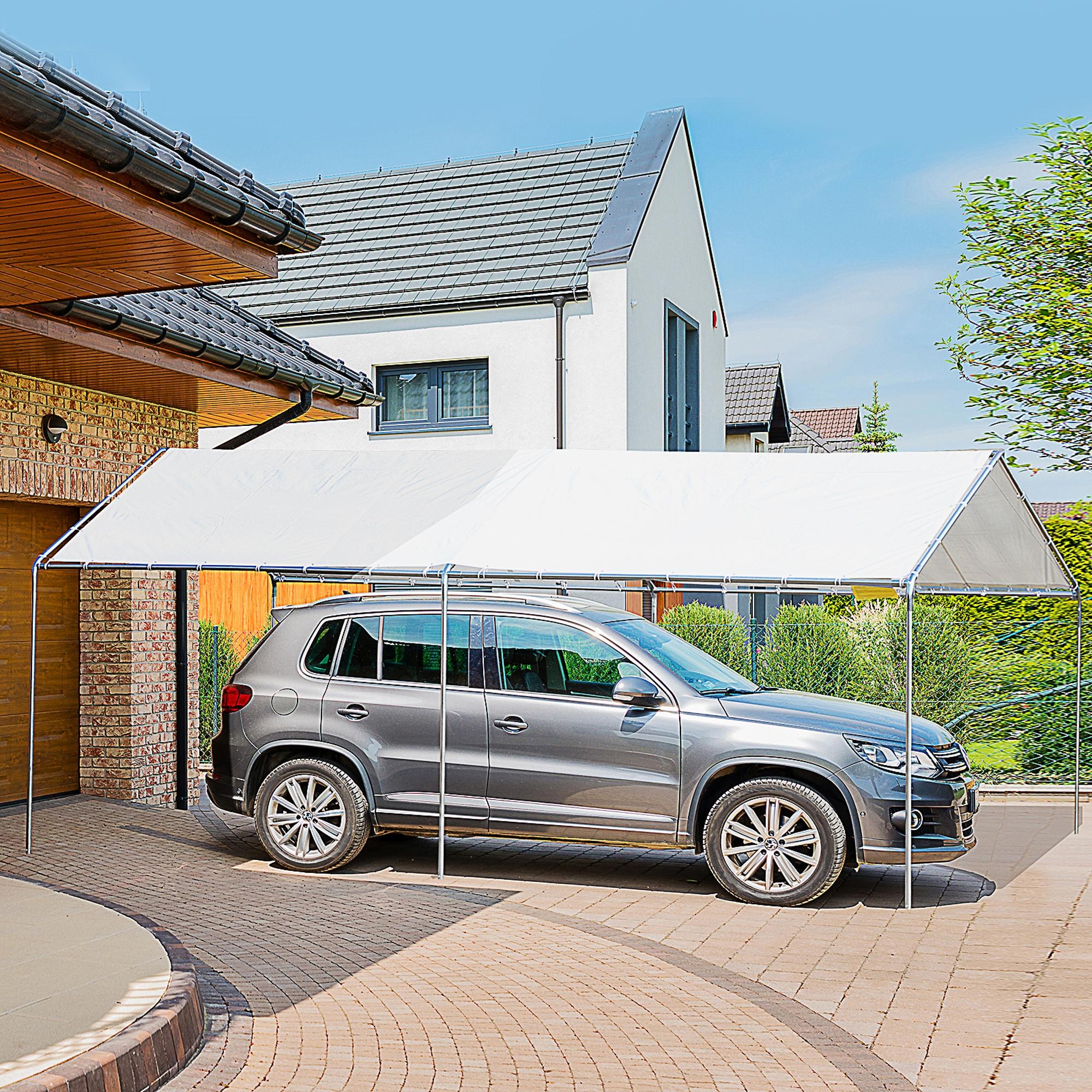 Outsunny 10' x 20' Carport Heavy Duty Galvanized Car Canopy with Included Anchor Kit, 3 Reinforced Steel Cables, White