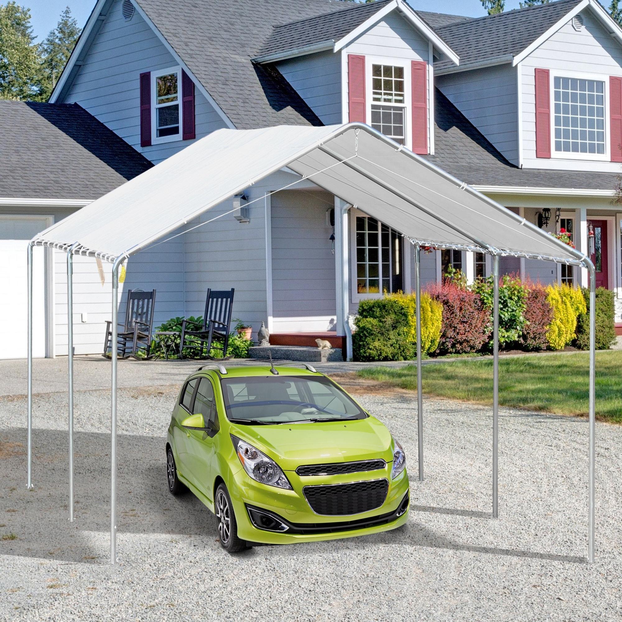 Outsunny 10' x 20' Carport Heavy Duty Galvanized Car Canopy with Included Anchor Kit, 3 Reinforced Steel Cables, White