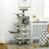 PawHut Cat Tree, Cat Tower for Indoor Cats with Sisal Scratching Post, Cat Condo, Hammock, Bed, Ladder, Platforms, Toy Balls for Kittens, Light Grey