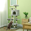 PawHut Cat Tree, Cat Tower for Indoor Cats with Sisal Scratching Post, Cat Condo, Hammock, Bed, Ladder, Platforms, Toy Balls for Kittens, Light Grey