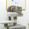PawHut Cat Tree, Cat Tower for Indoor Cats with Sisal Scratching Post, Cat Condo, Hammock, Bed, Ladder, Platforms, Toy Balls for Kittens, Light Grey