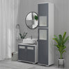 kleankin 75" Tall Bathroom Storage Cabinet, Narrow Bathroom Cabinet with 2 Cupboards, Matte Glass Doors and Adjustable Shelves, Freestanding Linen Tower, White & Grey