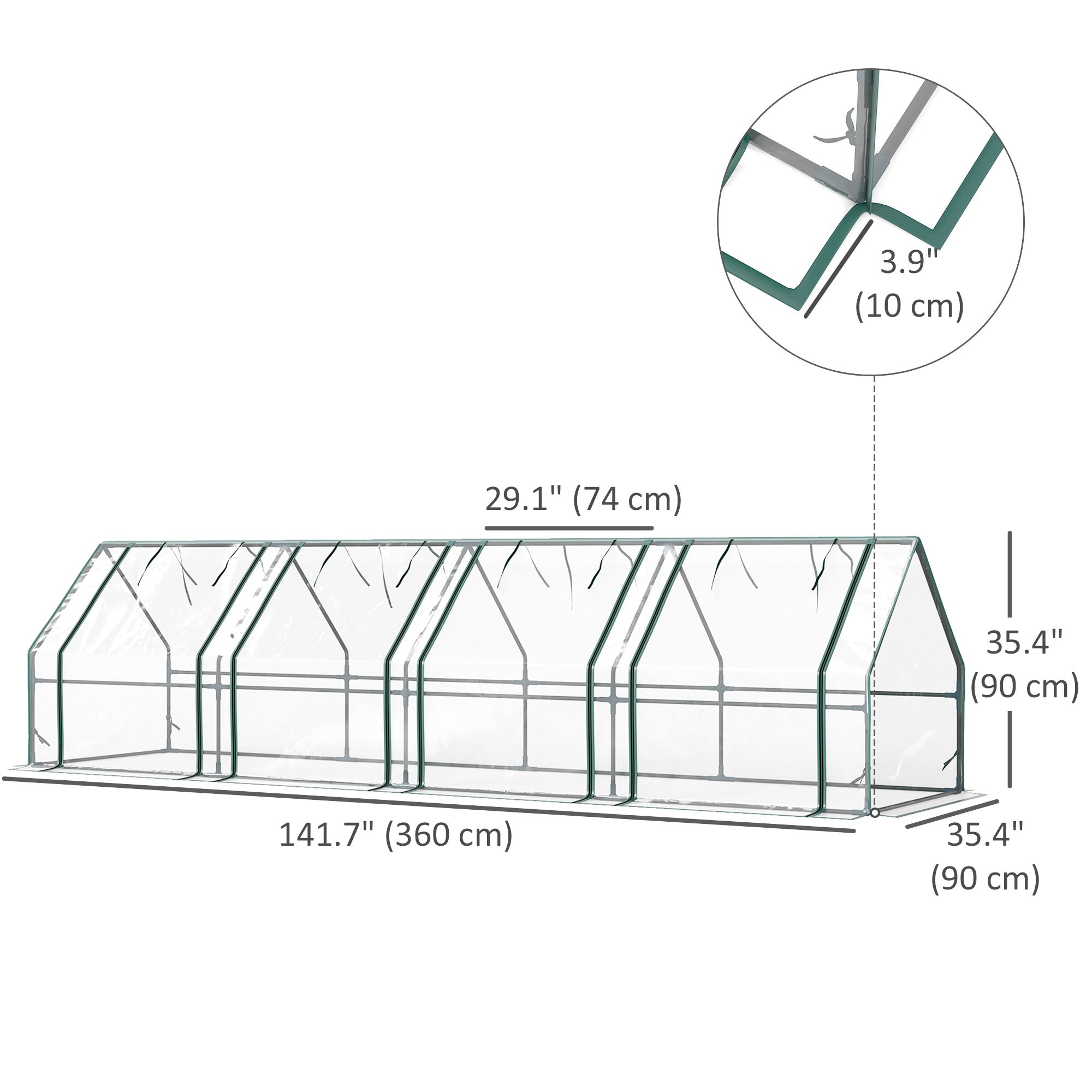 Outsunny 12' x 3' x 3' Portable Mini Greenhouse, Tunnel Growing Tent, Plants Flower Warm House with Zippered Roll-up Doors, Clear