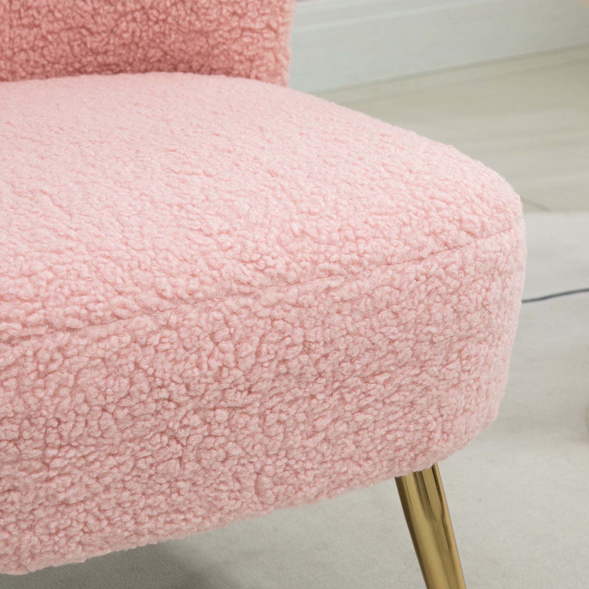 HOMCOM Armless Accent Chair for Bedroom, Upholstered Side Chairs for Living Room with Gold Steel Legs, Slipper Chair, Pink