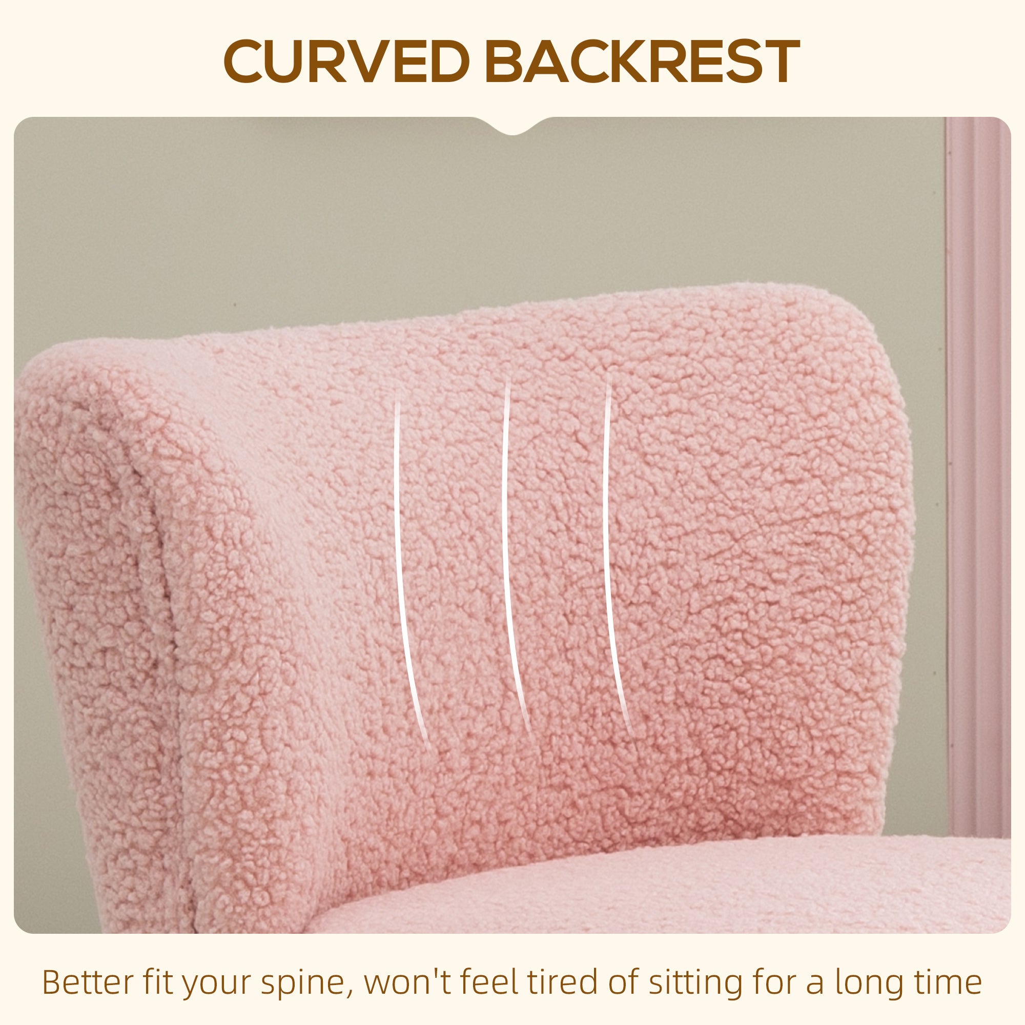 HOMCOM Armless Accent Chair for Bedroom, Upholstered Side Chairs for Living Room with Gold Steel Legs, Slipper Chair, Pink