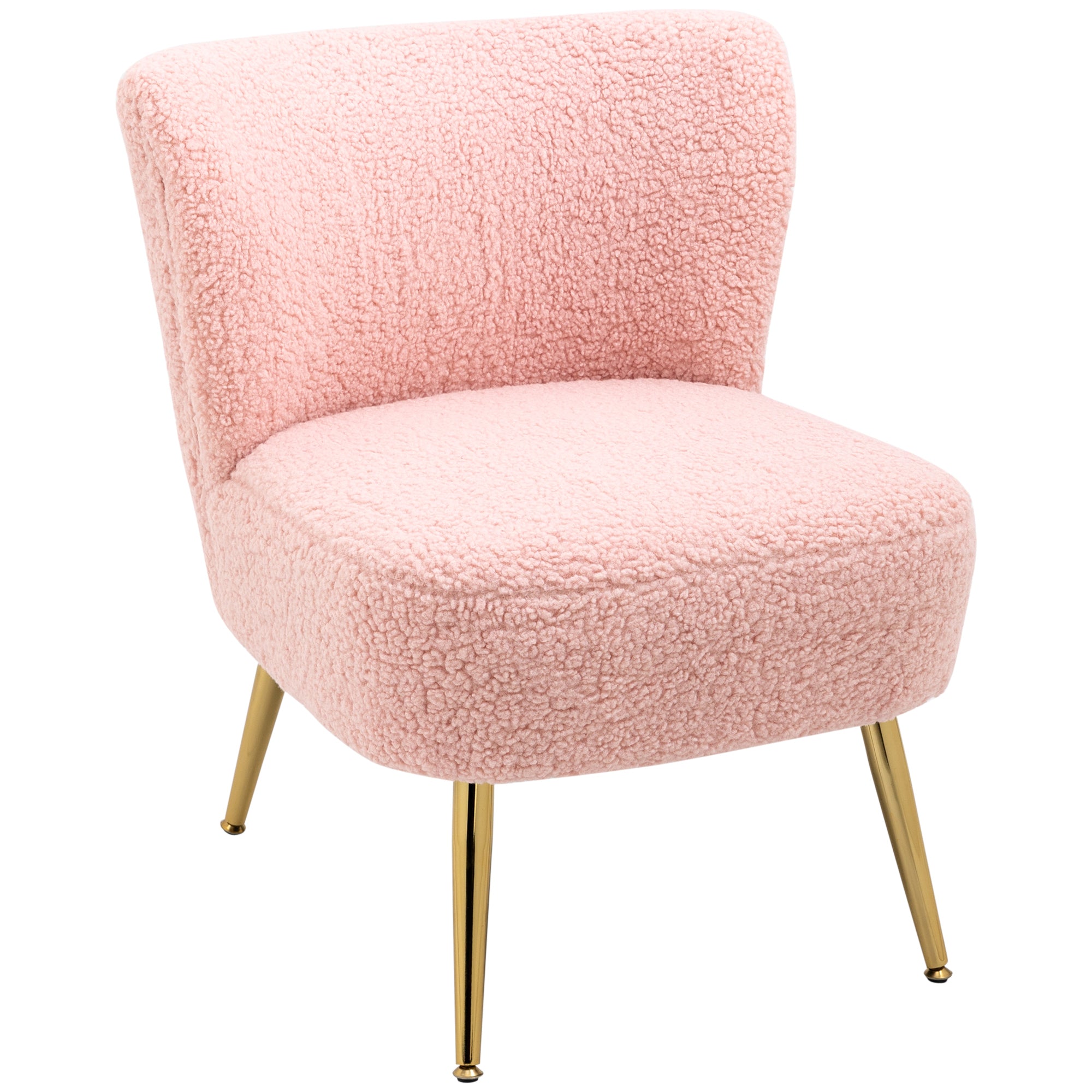 HOMCOM Armless Accent Chair for Bedroom, Upholstered Side Chairs for Living Room with Gold Steel Legs, Slipper Chair, Pink