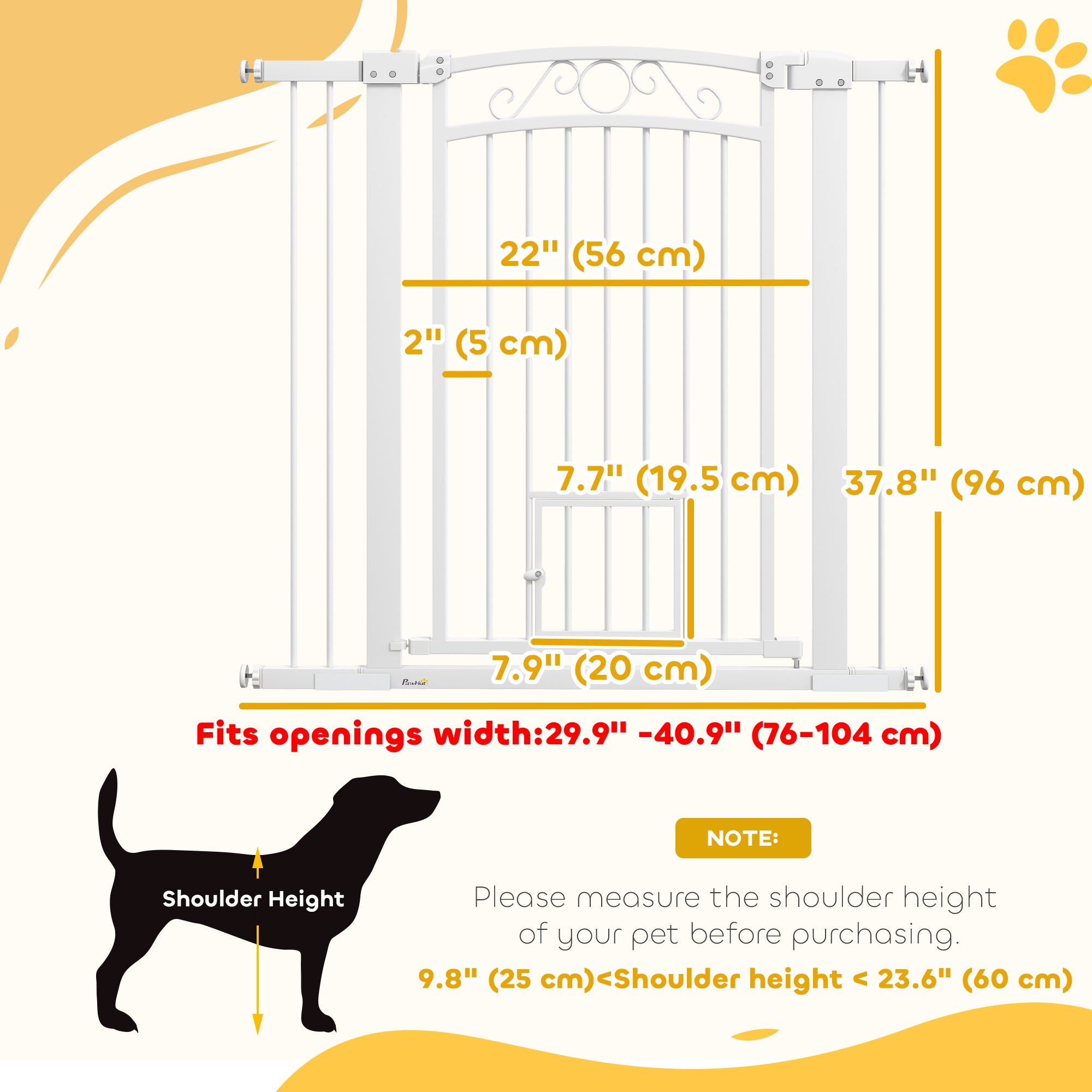 PawHut Dog Gate, Walk Through Pet Gate with Small Pet Door, Auto Close, for Doorways, House, Stair, 2 Extension Kits, Pressure Mount Kit, 30"-41" W x 38" H
