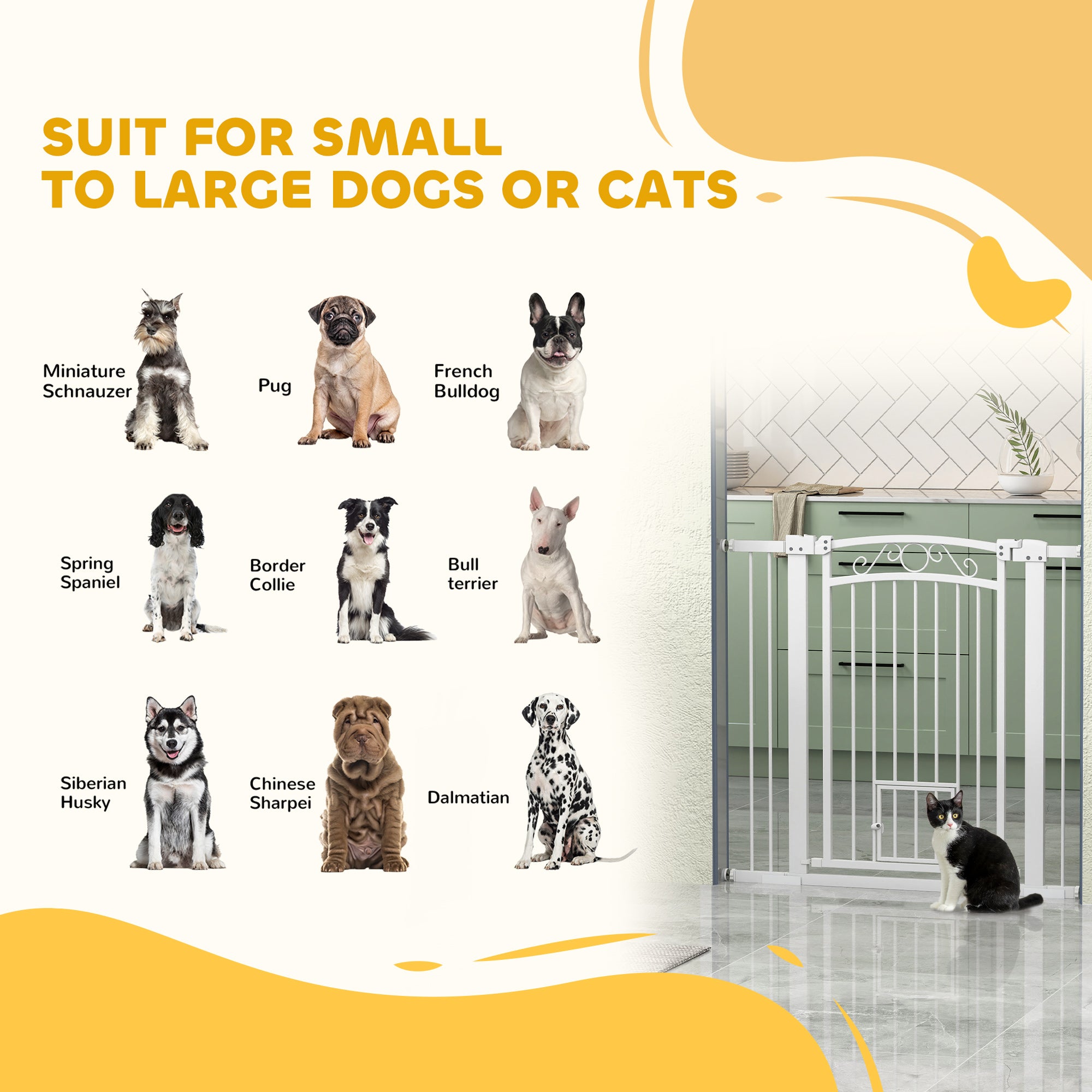 PawHut Dog Gate, Walk Through Pet Gate with Small Pet Door, Auto Close, for Doorways, House, Stair, 2 Extension Kits, Pressure Mount Kit, 30"-41" W x 38" H