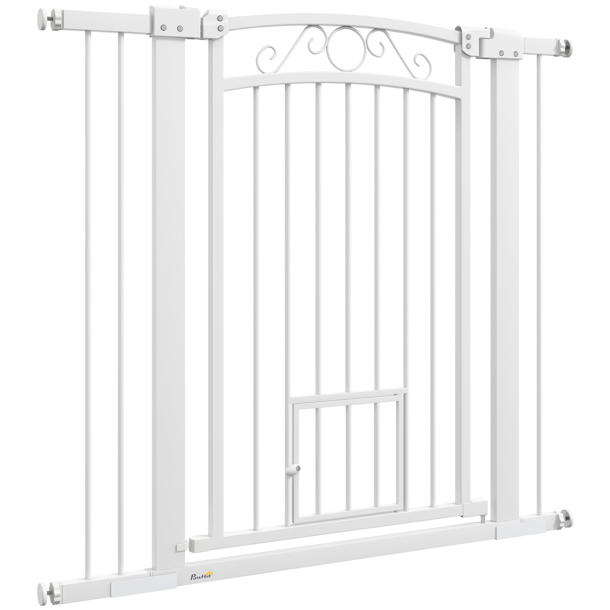 PawHut Dog Gate, Walk Through Pet Gate with Small Pet Door, Auto Close, for Doorways, House, Stair, 2 Extension Kits, Pressure Mount Kit, 30"-41" W x 38" H