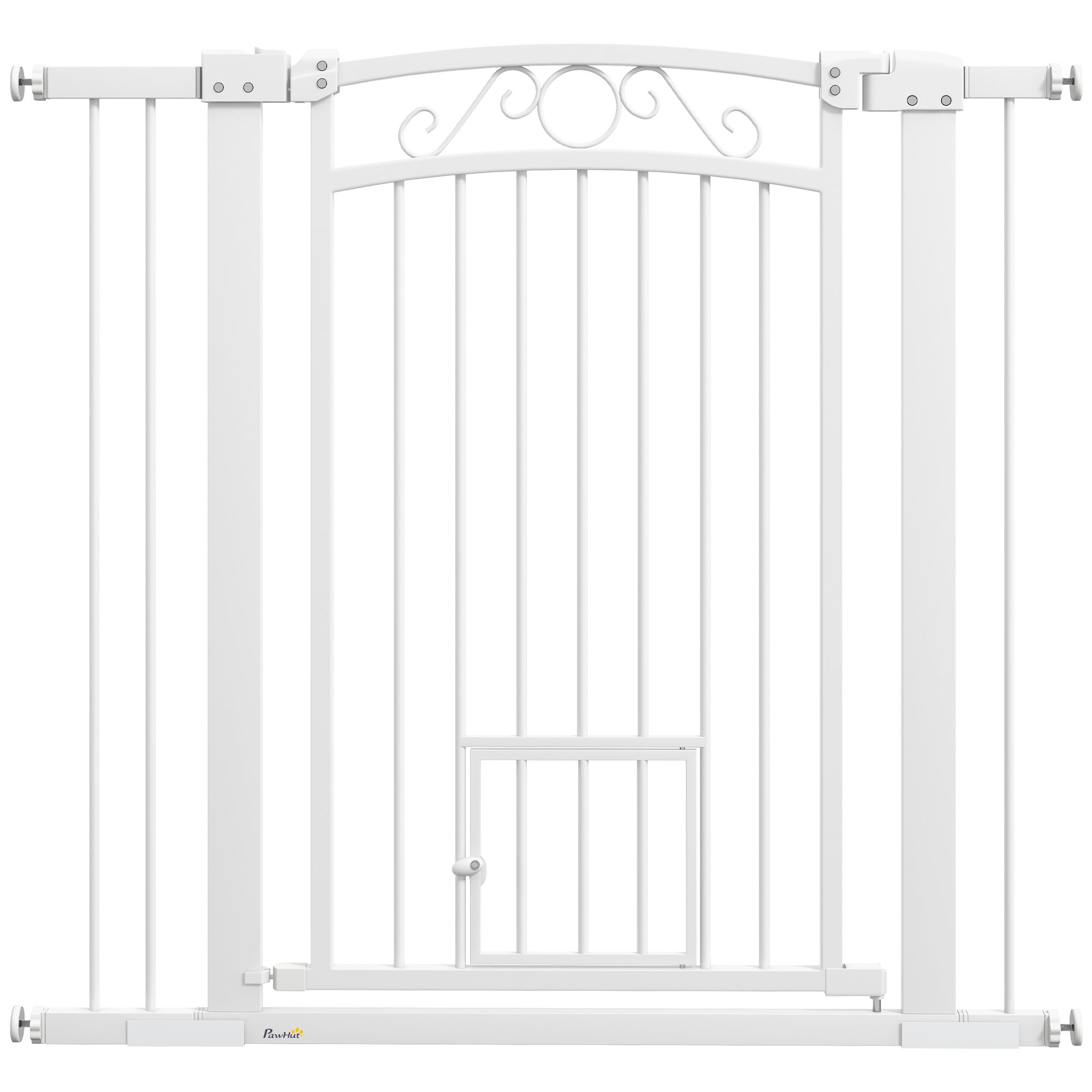 PawHut Dog Gate, Walk Through Pet Gate with Small Pet Door, Auto Close, for Doorways, House, Stair, 2 Extension Kits, Pressure Mount Kit, 30"-41" W x 38" H