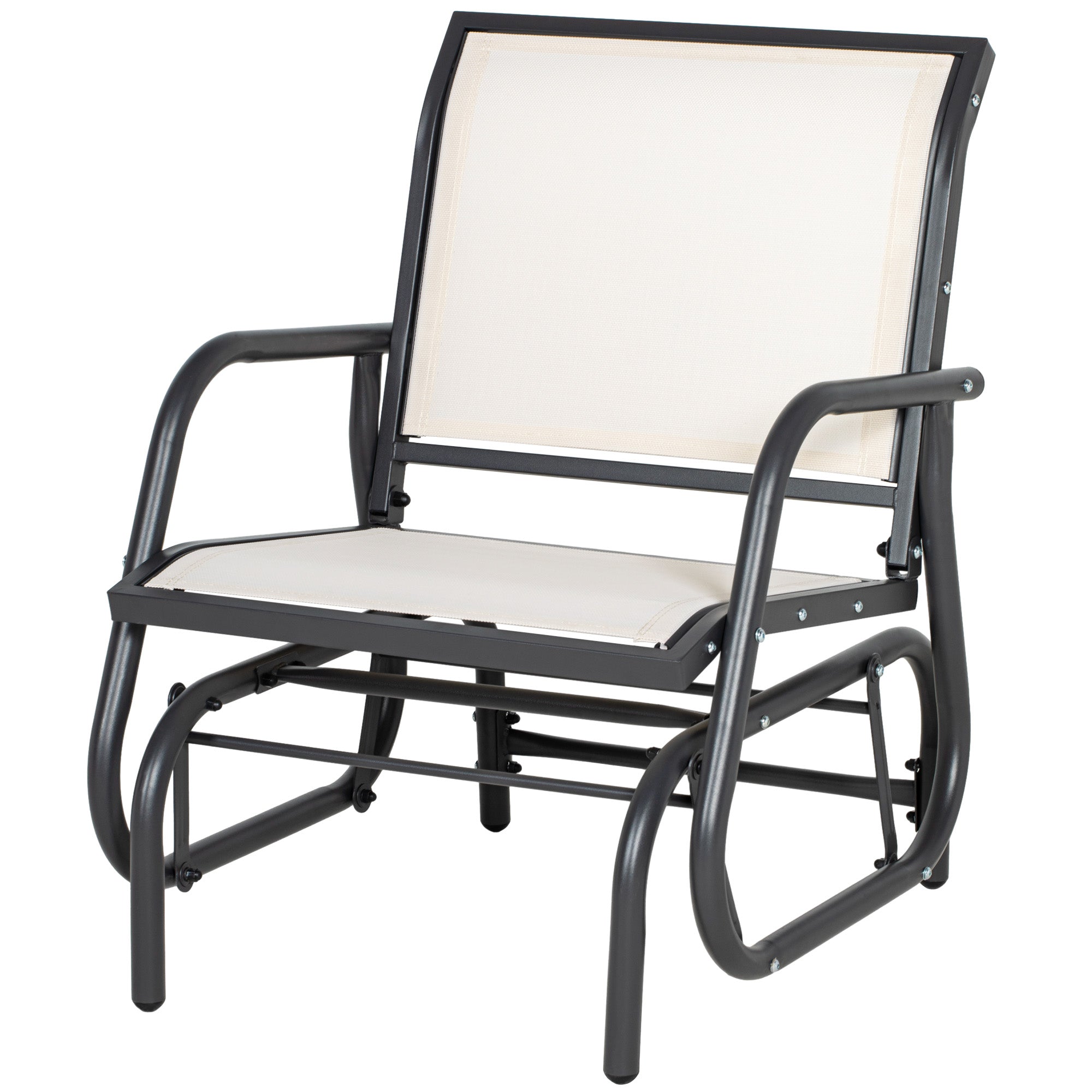 Outsunny Patio Glider with Breathable Mesh Fabric Seat & Backrest, Metal Frame Outdoor Glider Swing Chair with Curved Armrests, for Lawn, Garden, Porch, Backyard, Poolside, Cream