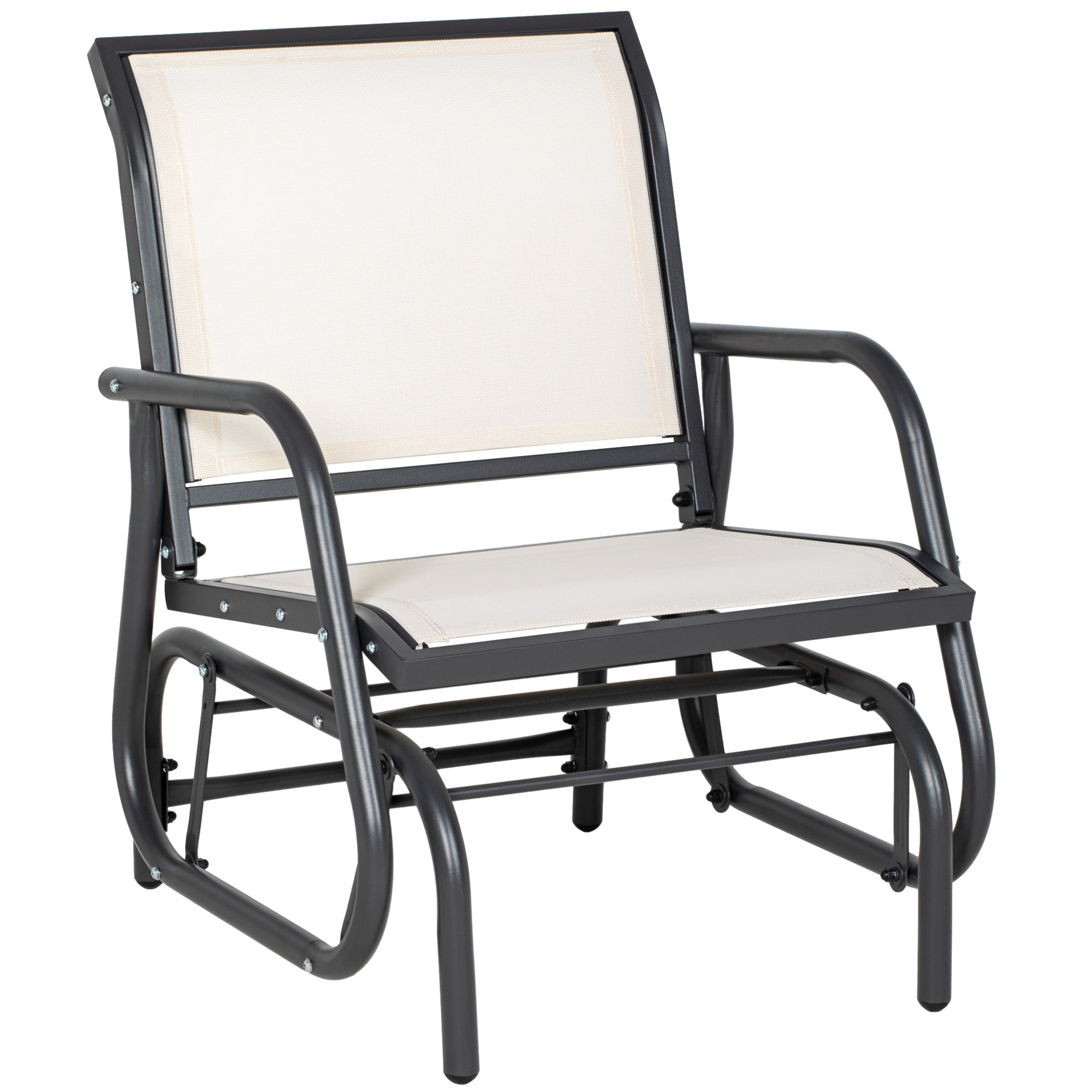 Outsunny Patio Glider with Breathable Mesh Fabric Seat & Backrest, Metal Frame Outdoor Glider Swing Chair with Curved Armrests, for Lawn, Garden, Porch, Backyard, Poolside, Cream