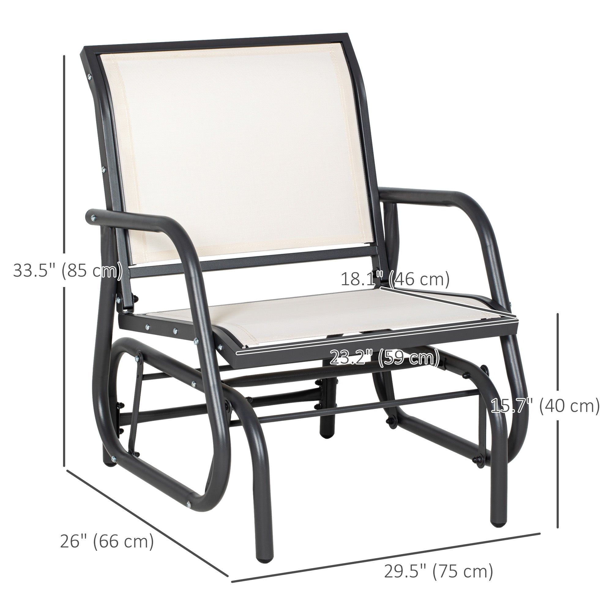 Outsunny Patio Glider with Breathable Mesh Fabric Seat & Backrest, Metal Frame Outdoor Glider Swing Chair with Curved Armrests, for Lawn, Garden, Porch, Backyard, Poolside, Cream