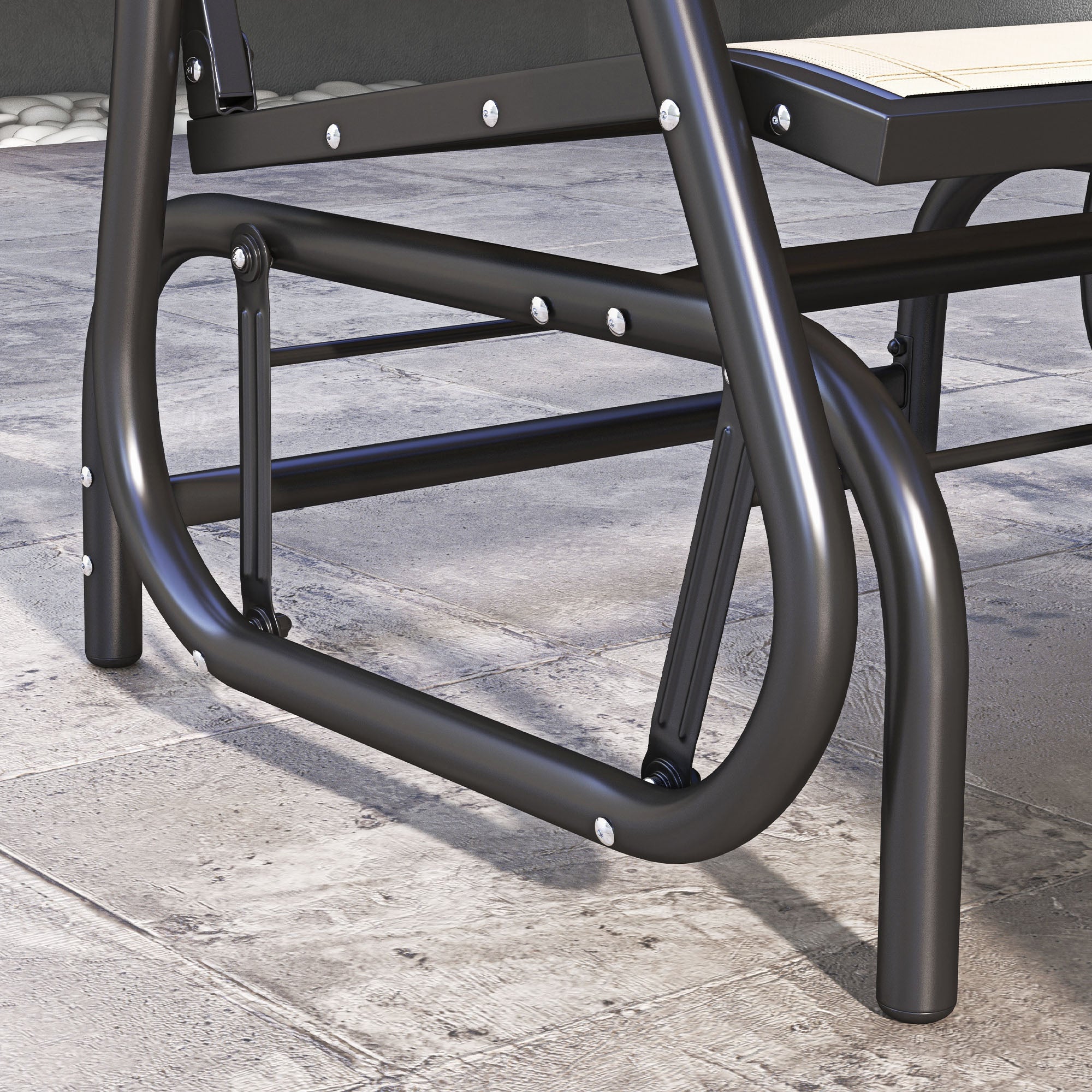 Outsunny Patio Glider with Breathable Mesh Fabric Seat & Backrest, Metal Frame Outdoor Glider Swing Chair with Curved Armrests, for Lawn, Garden, Porch, Backyard, Poolside, Cream