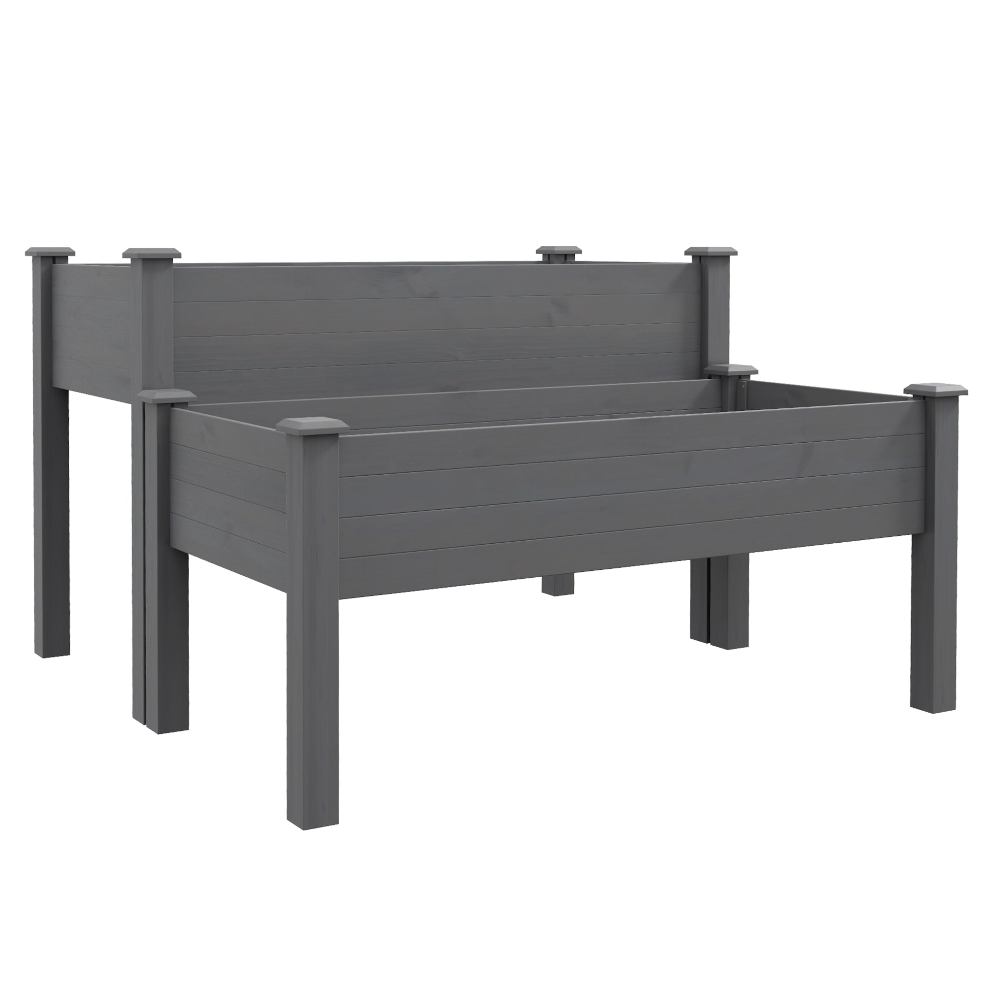Outsunny 2 Tiers Raised Garden Bed, Wooden Elevated Planter Box with Legs Gardening Planting Bed with 2 Compartments for Flower Vegetable Herb Grow, Grey