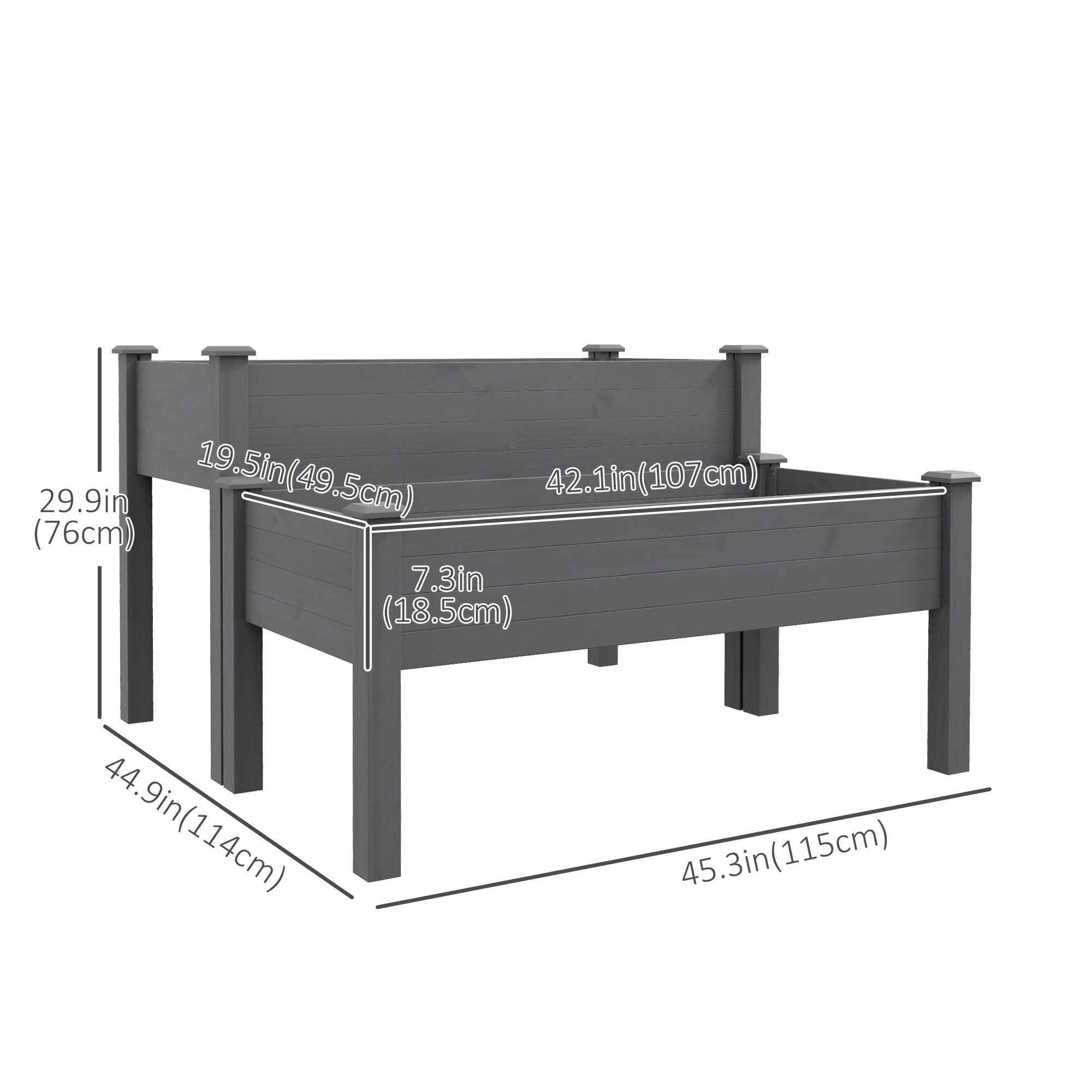 Outsunny 2 Tiers Raised Garden Bed, Wooden Elevated Planter Box with Legs Gardening Planting Bed with 2 Compartments for Flower Vegetable Herb Grow, Grey