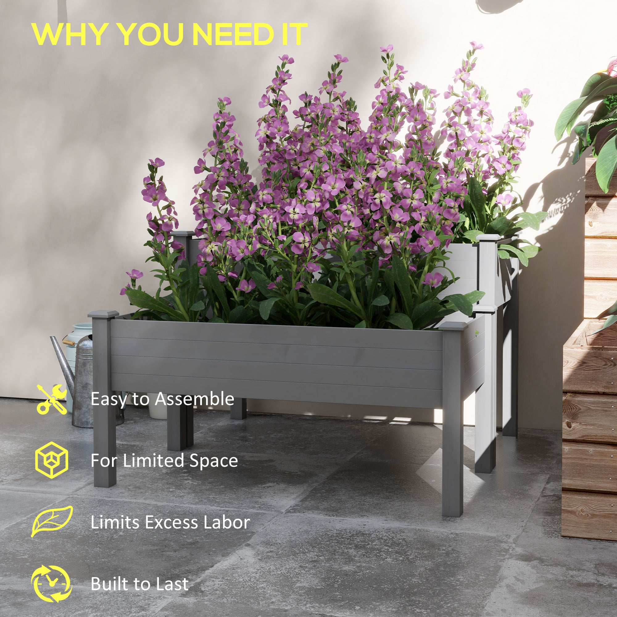 Outsunny 2 Tiers Raised Garden Bed, Wooden Elevated Planter Box with Legs Gardening Planting Bed with 2 Compartments for Flower Vegetable Herb Grow, Grey