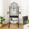 PawHut 53.9'' Large Rolling Steel Bird Cage Bird House with Detachable Rolling Stand, Storage Shelf, Wood Perch, Food Container, Black