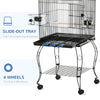 PawHut 53.9'' Large Rolling Steel Bird Cage Bird House with Detachable Rolling Stand, Storage Shelf, Wood Perch, Food Container, Black