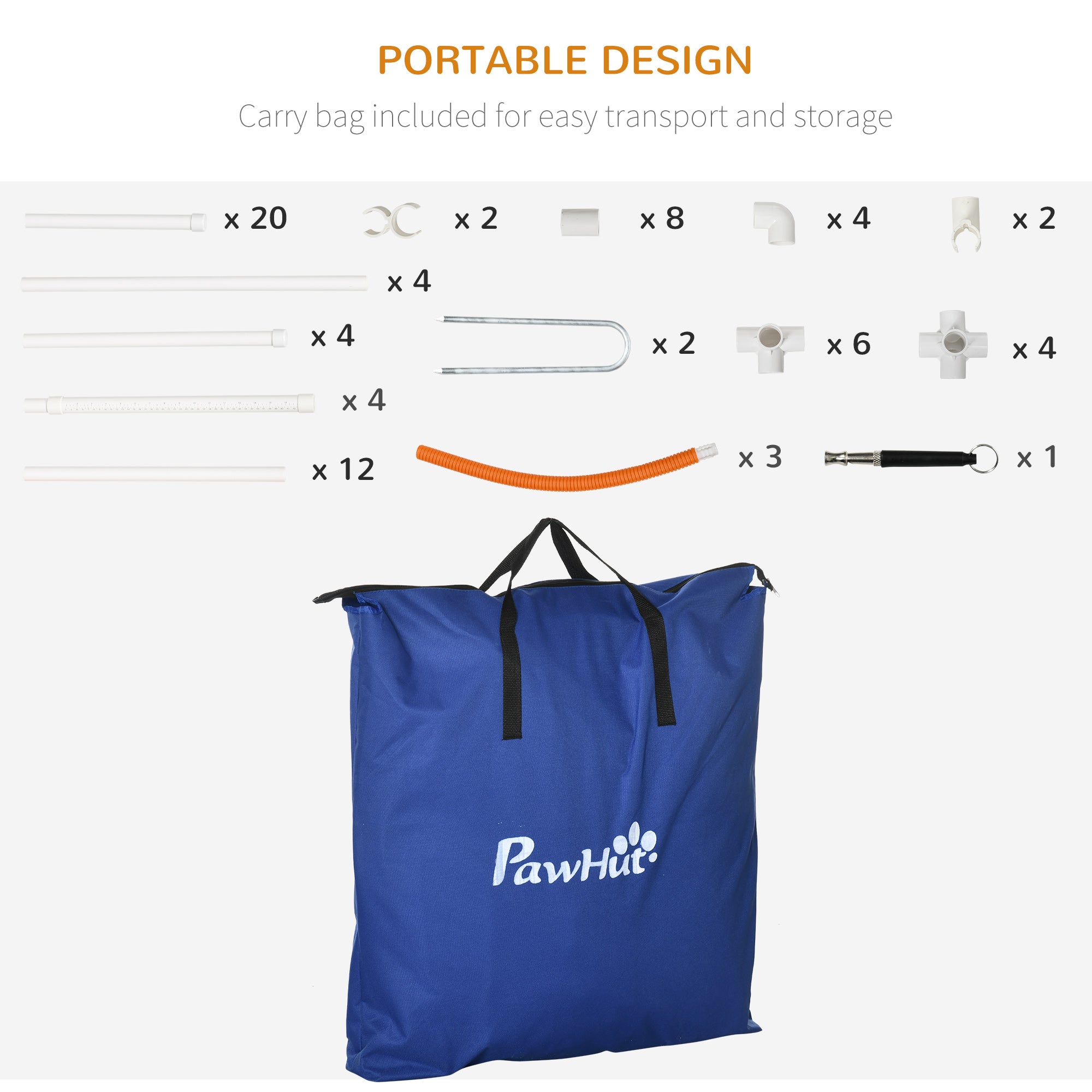 PawHut 5PCs Portable Dog Agility Training Equipment, Pet Agility Training Set with Adjustable Height Jump Ring, Jumper, Weave Poles, Square Pause Box, Carrying Bag, Whistle