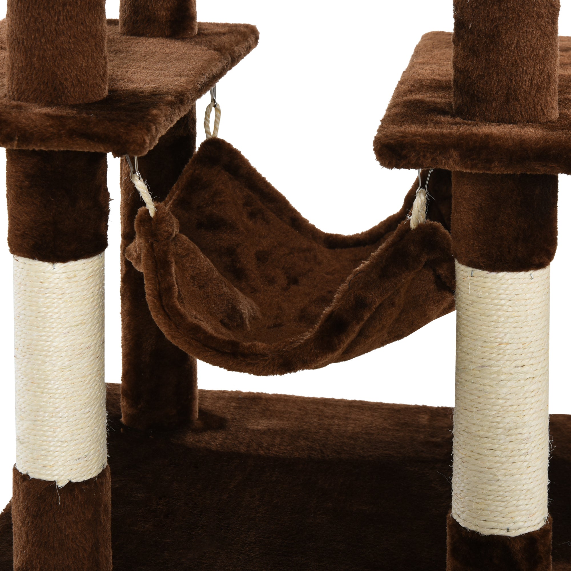 PawHut 155cm Plush Cat Tree for Indoor Cats Activity Center Sisal Scratching Post Basket Hammock Perch Condo Brown