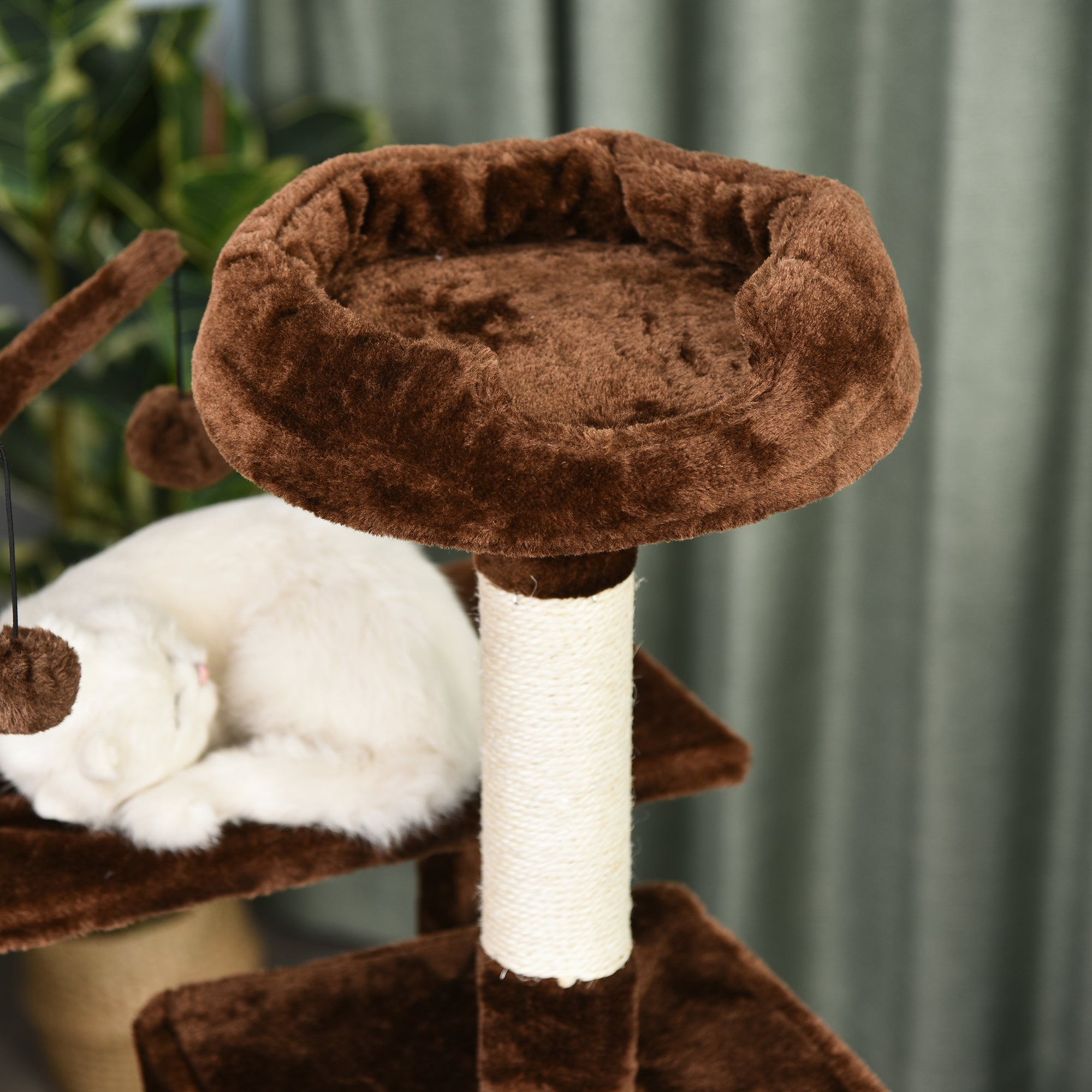 PawHut 155cm Plush Cat Tree for Indoor Cats Activity Center Sisal Scratching Post Basket Hammock Perch Condo Brown