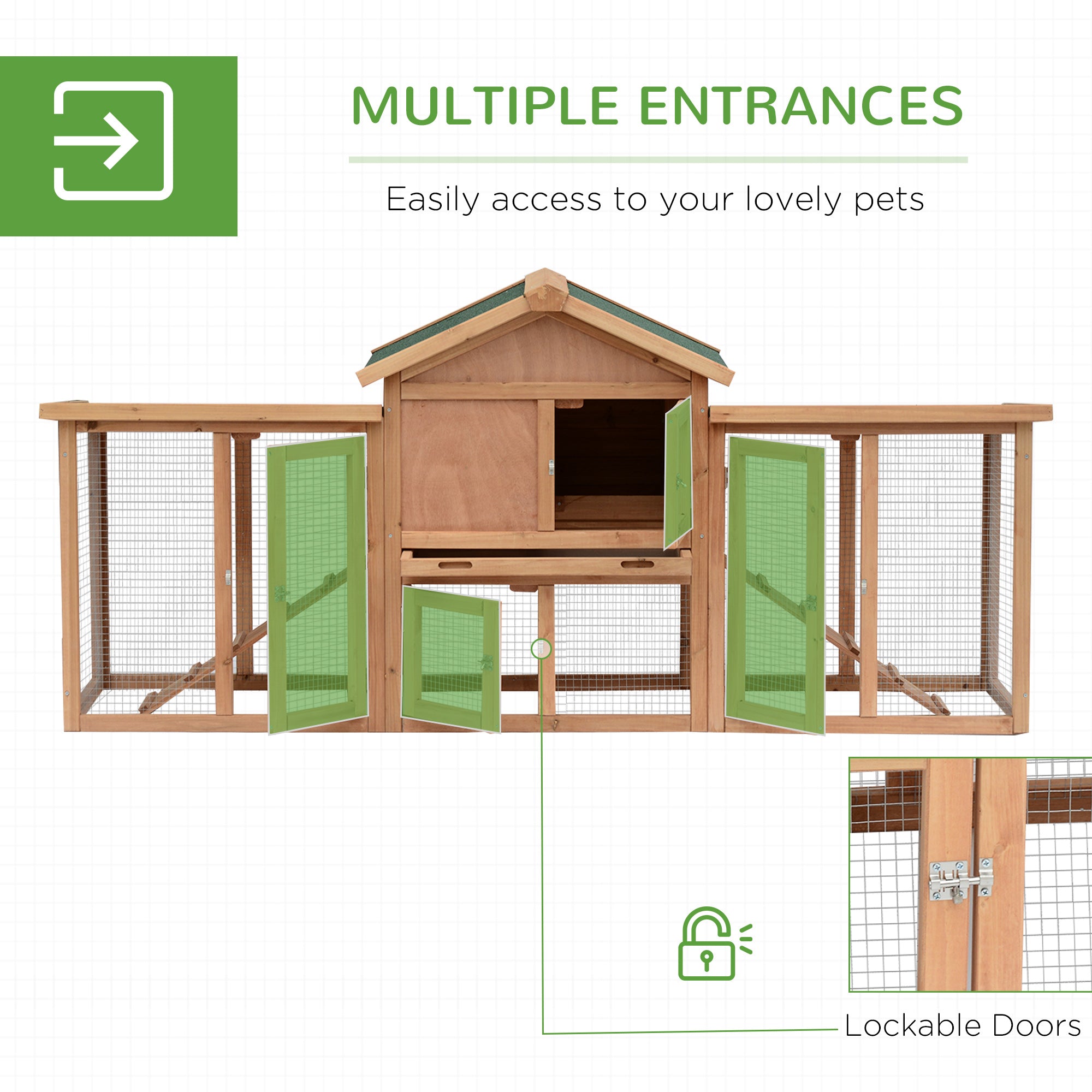 PawHut 80" Chicken Coop, Wooden Hen House Large Rabbit Hutch Poultry Cage Pen with Nesting Box, Run, Ramp, Drawer, for Outdoor Backyard Garden
