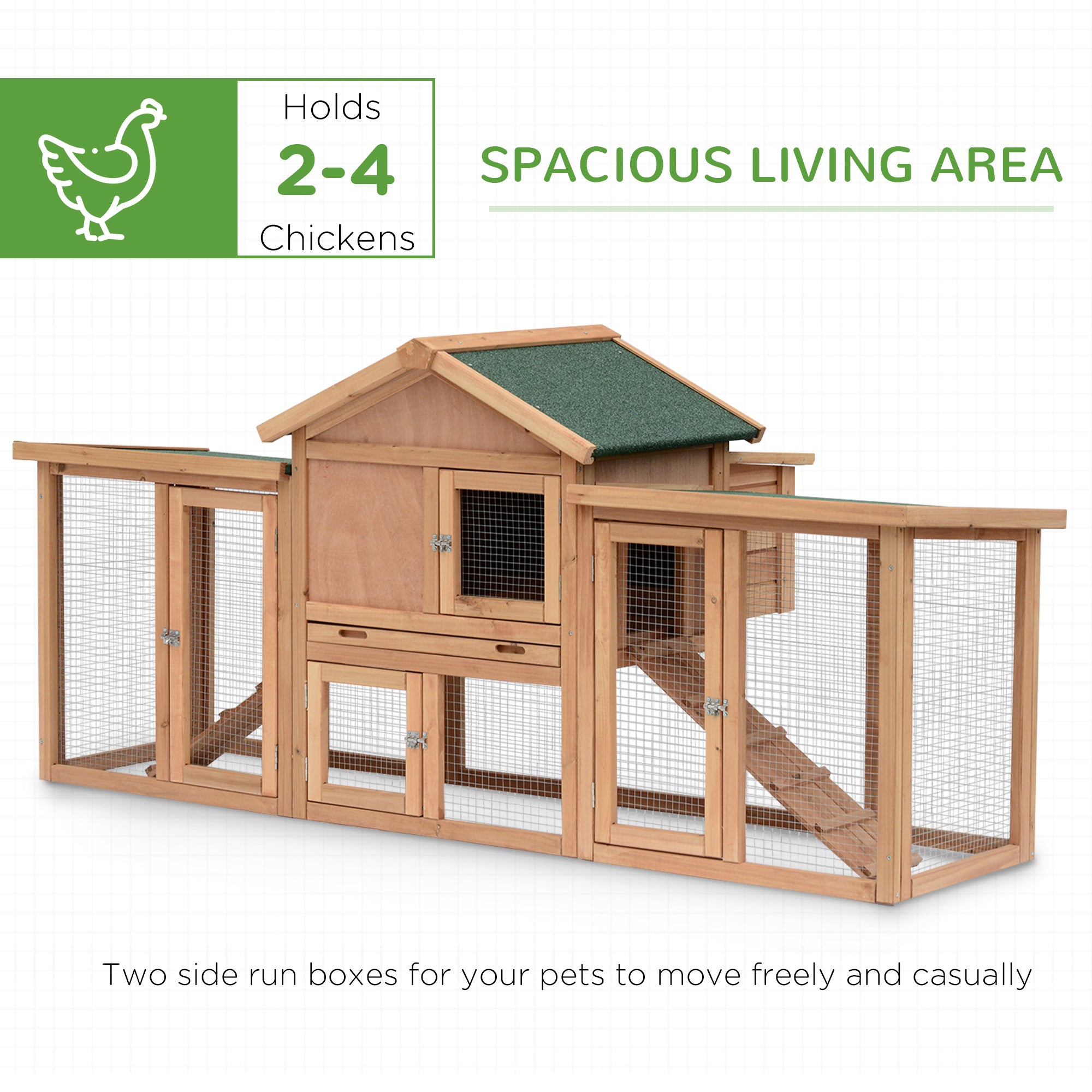 PawHut 80" Chicken Coop, Wooden Hen House Large Rabbit Hutch Poultry Cage Pen with Nesting Box, Run, Ramp, Drawer, for Outdoor Backyard Garden
