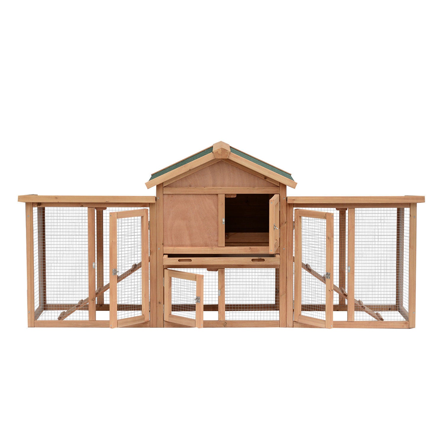 PawHut 80" Chicken Coop, Wooden Hen House Large Rabbit Hutch Poultry Cage Pen with Nesting Box, Run, Ramp, Drawer, for Outdoor Backyard Garden