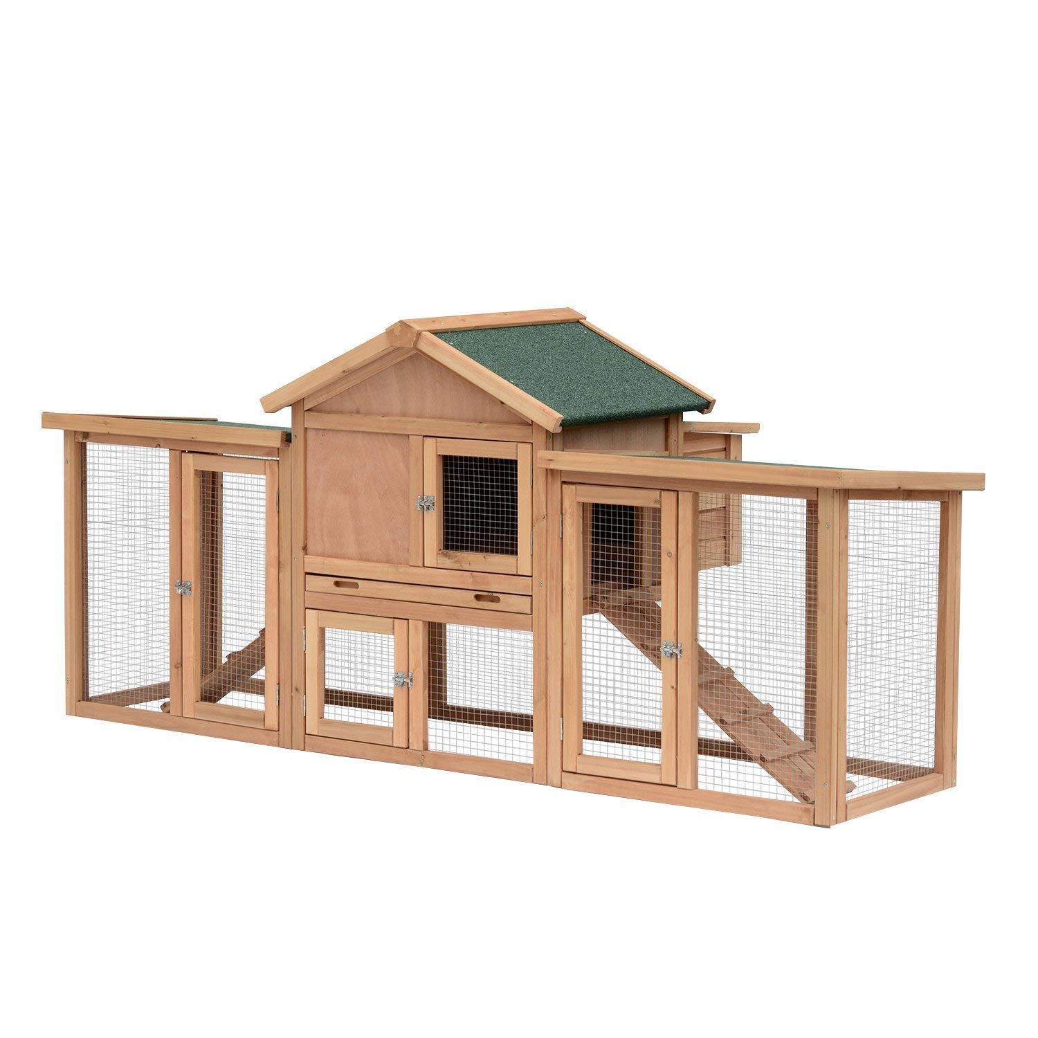 PawHut 80" Chicken Coop, Wooden Hen House Large Rabbit Hutch Poultry Cage Pen with Nesting Box, Run, Ramp, Drawer, for Outdoor Backyard Garden