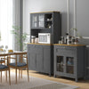 HOMCOM 71" Kitchen Pantry, 5-Door Storage Cabinet, Freestanding Tall Cabinet with Adjustable Shelves, Drawer, Glass Door, Cable Management, Grey