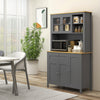 HOMCOM 71" Kitchen Pantry, 5-Door Storage Cabinet, Freestanding Tall Cabinet with Adjustable Shelves, Drawer, Glass Door, Cable Management, Grey