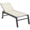 Outsunny Outdoor Lounge Chair, Patio Lounger with 5-Position Reclining Backrest and 2 Wheels for Poolside, Beach, Lawn, Cream White