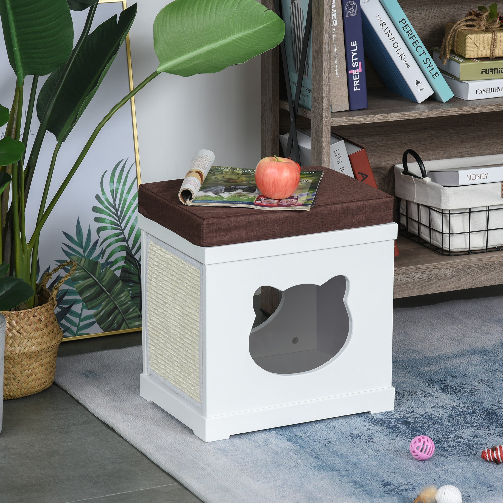 PawHut Cat House Bed Cat Scratching Cube for Small Cat Pet Furniture with Removable Scratching Pad and Soft Cushion White