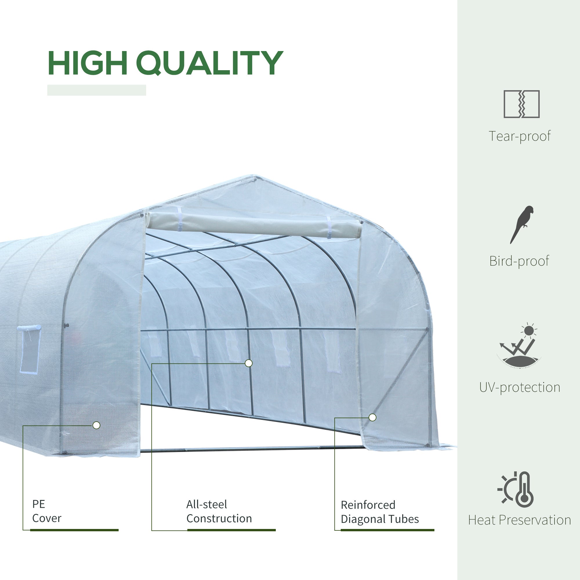 Outsunny 26' x 10' x 7' Large Steeple Walk-in Greenhouse Outdoor Garden Plant Seed Tunnel Grow Tent Steel Frame, White
