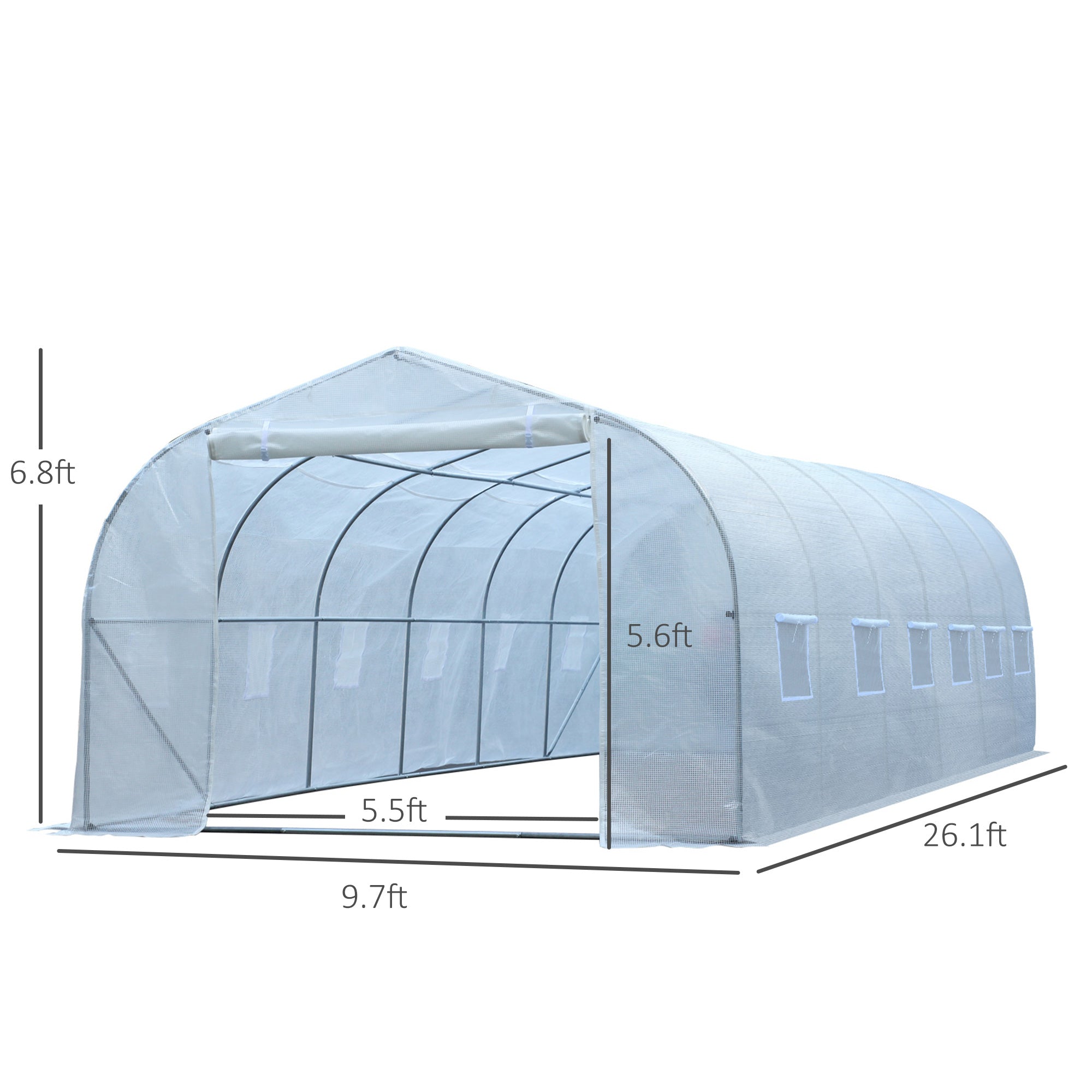 Outsunny 26' x 10' x 7' Large Steeple Walk-in Greenhouse Outdoor Garden Plant Seed Tunnel Grow Tent Steel Frame, White