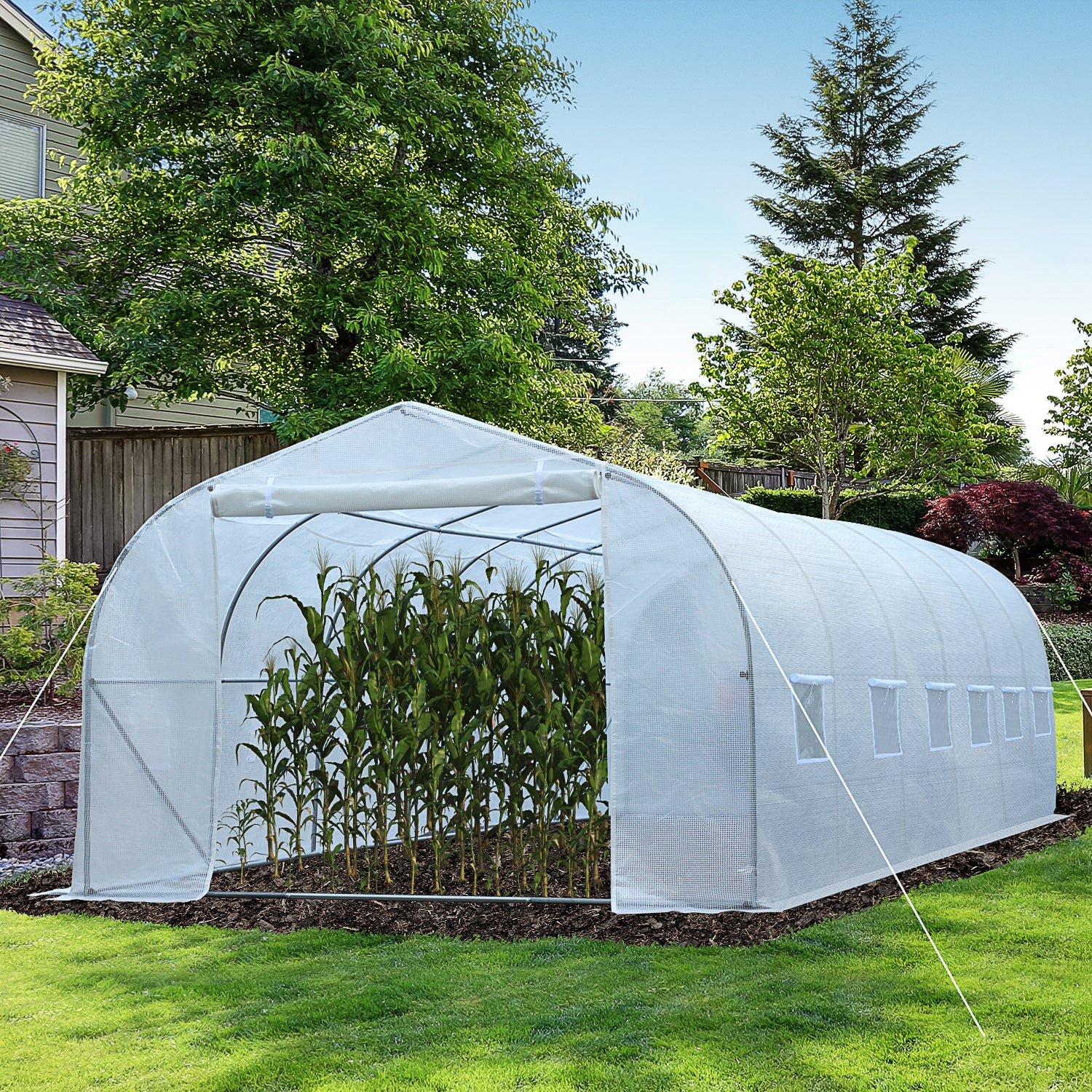 Outsunny 26' x 10' x 7' Large Steeple Walk-in Greenhouse Outdoor Garden Plant Seed Tunnel Grow Tent Steel Frame, White